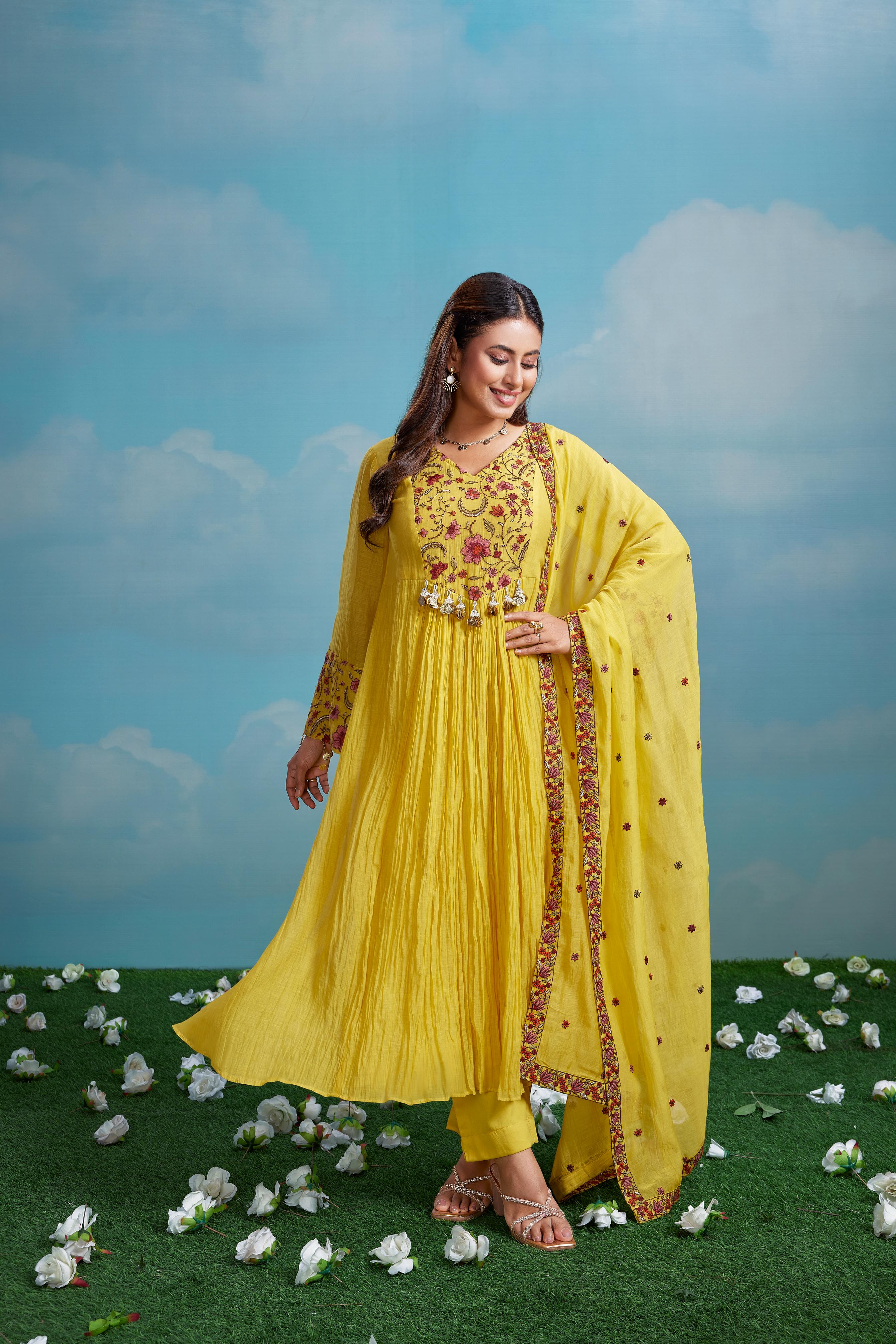 Sunshine Yellow Embroidered Anarkali Set