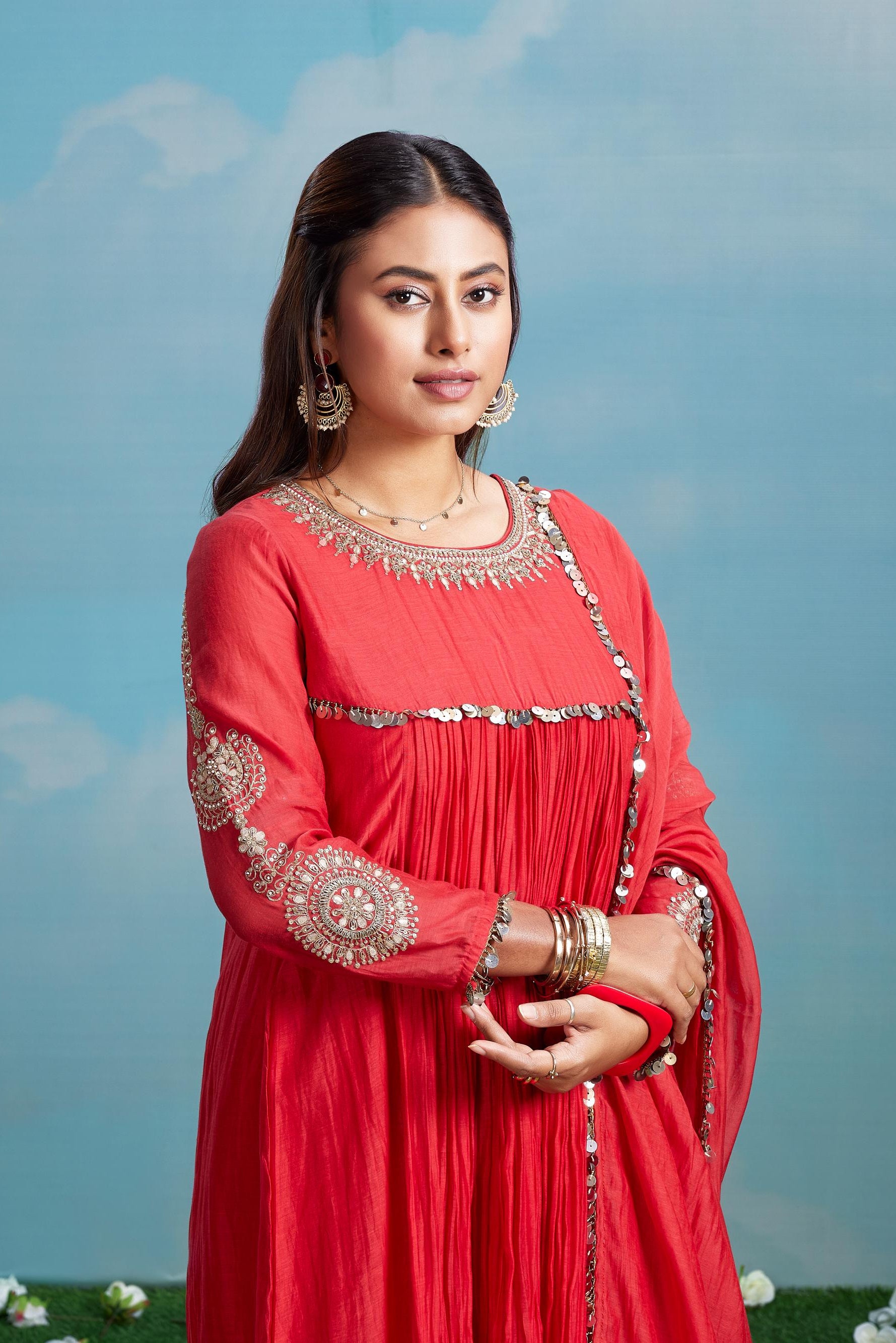Coral Embroidered Anarkali Set