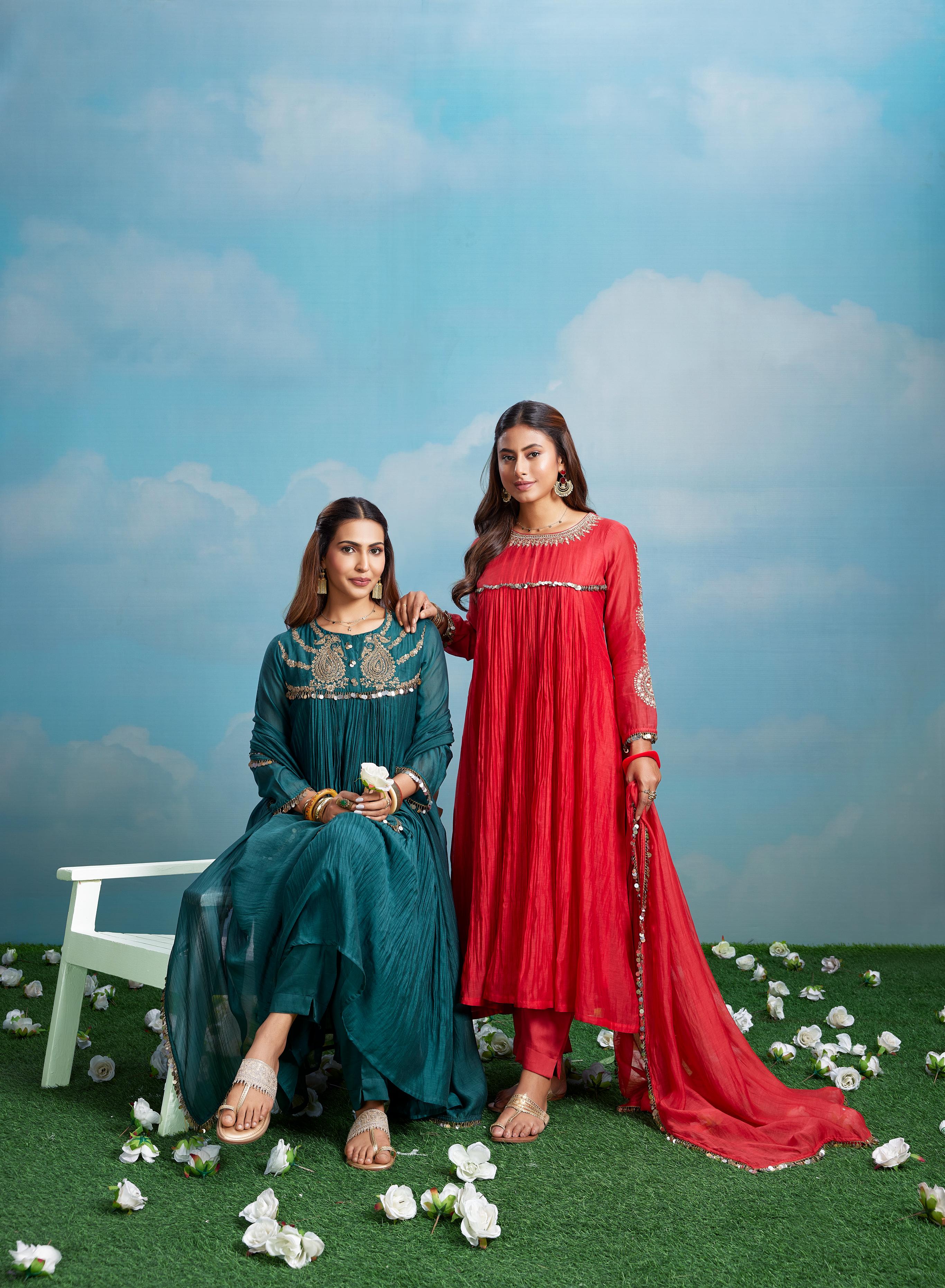 Coral Embroidered Anarkali Set
