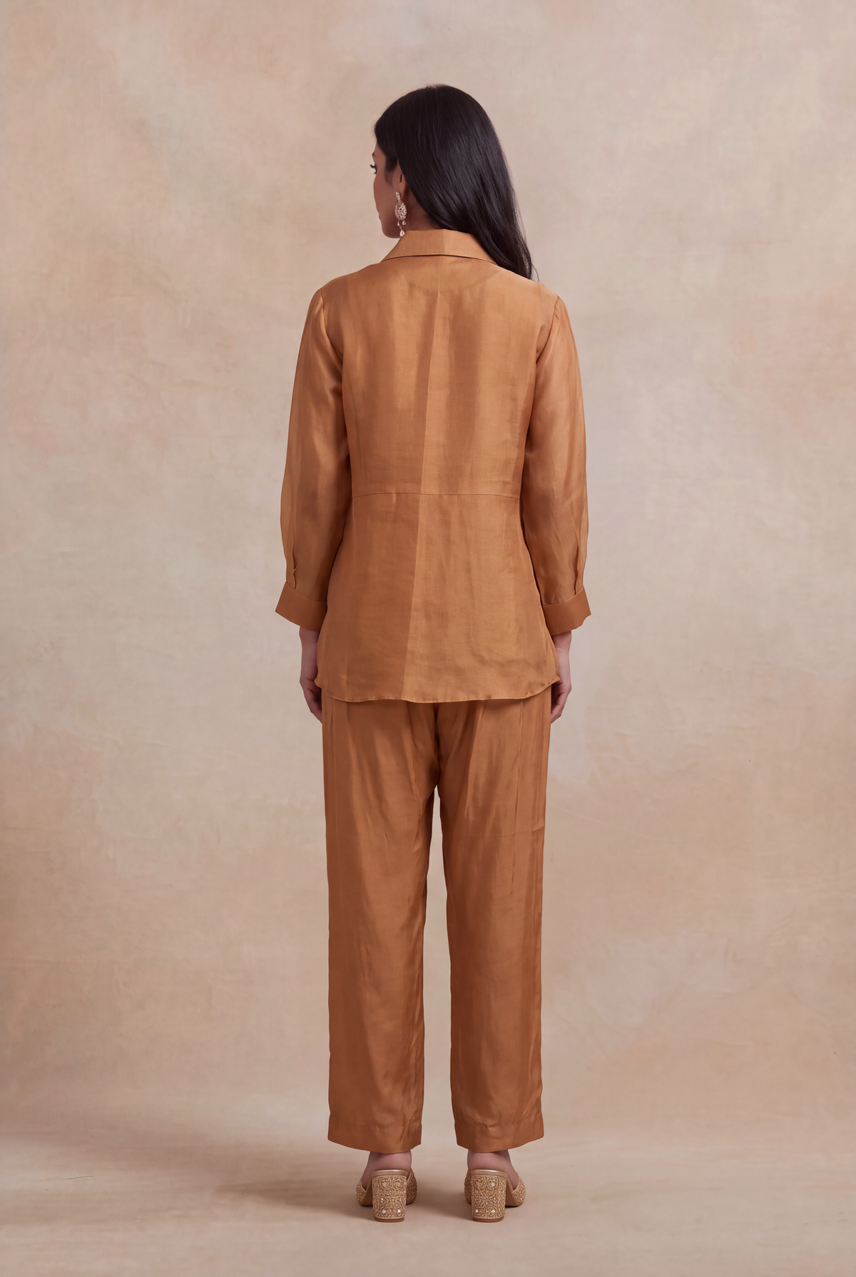 Rust Organza Katdana Co-ord Set - Mokshaa