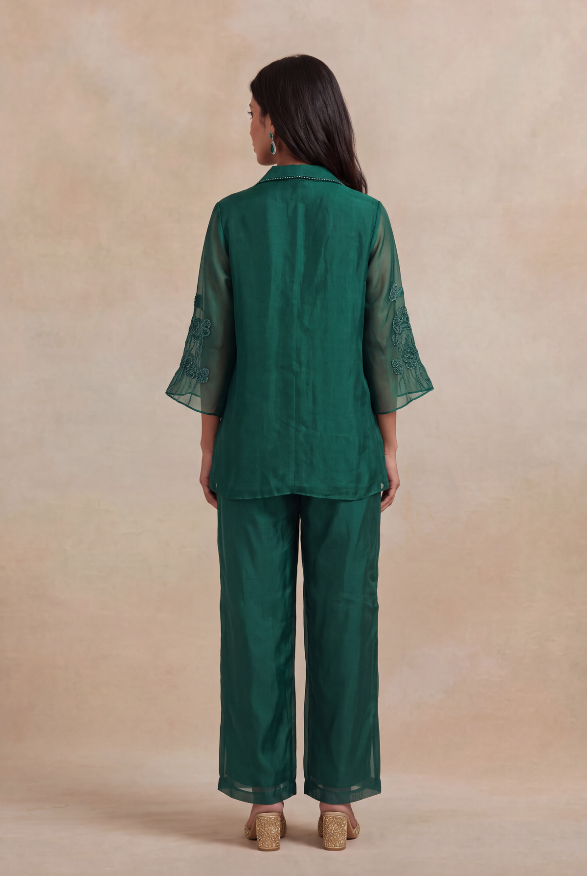 Emerald Green Organza Co-ord Set - Mokshaa