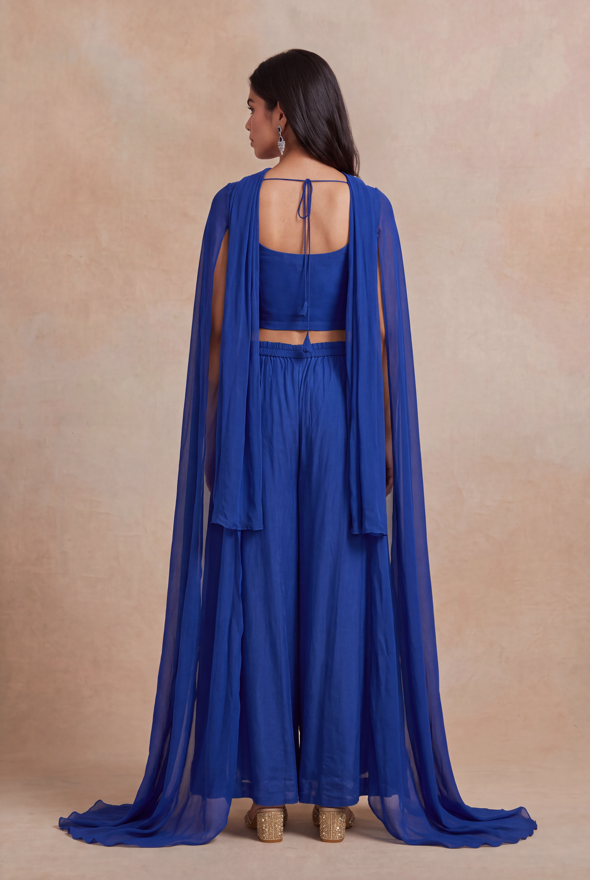 Royal Blue Chinon Georgette Indo-Western Set - Mokshaa