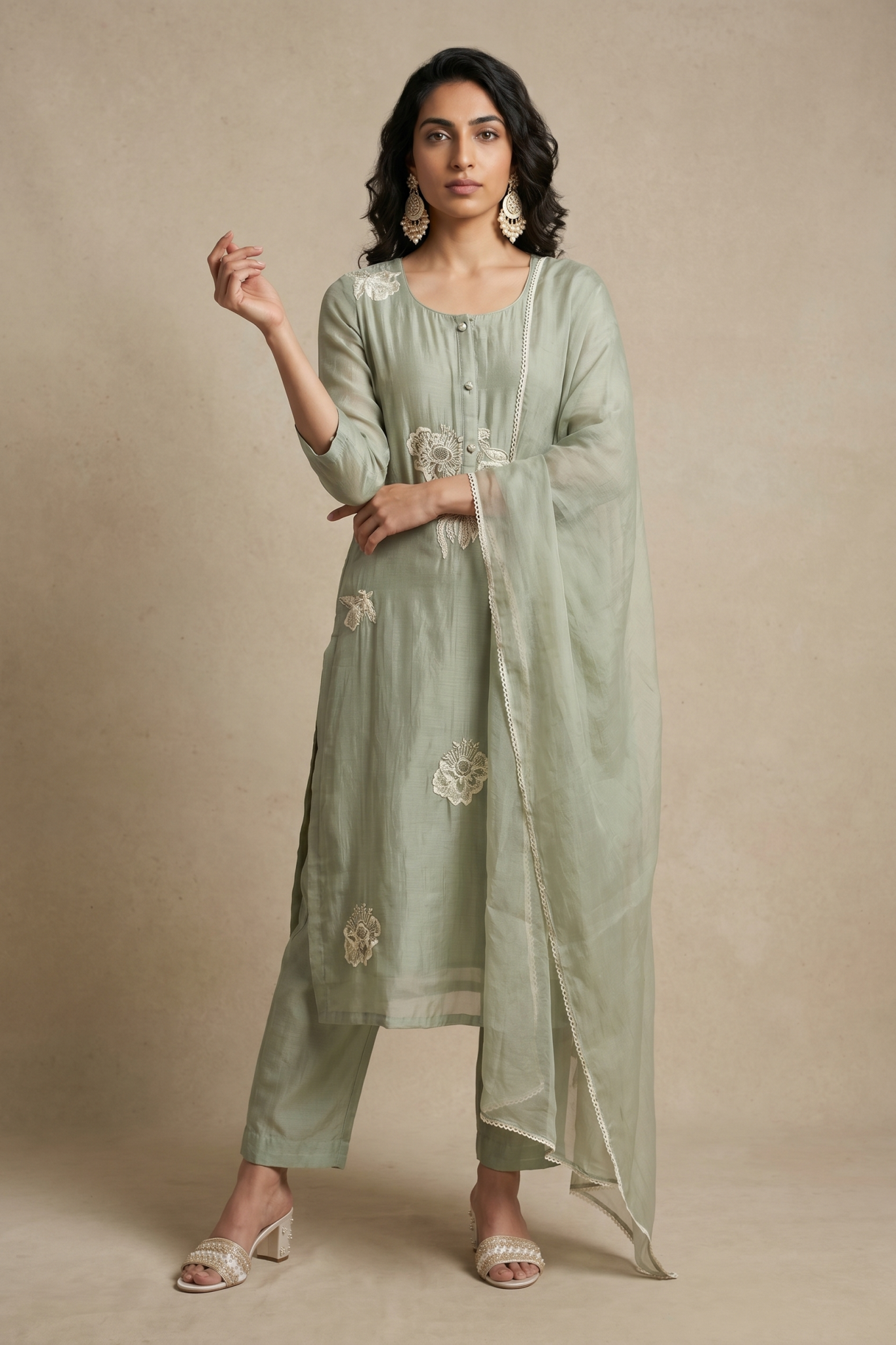 Sage Green Embroidered Cotton Salwar Set