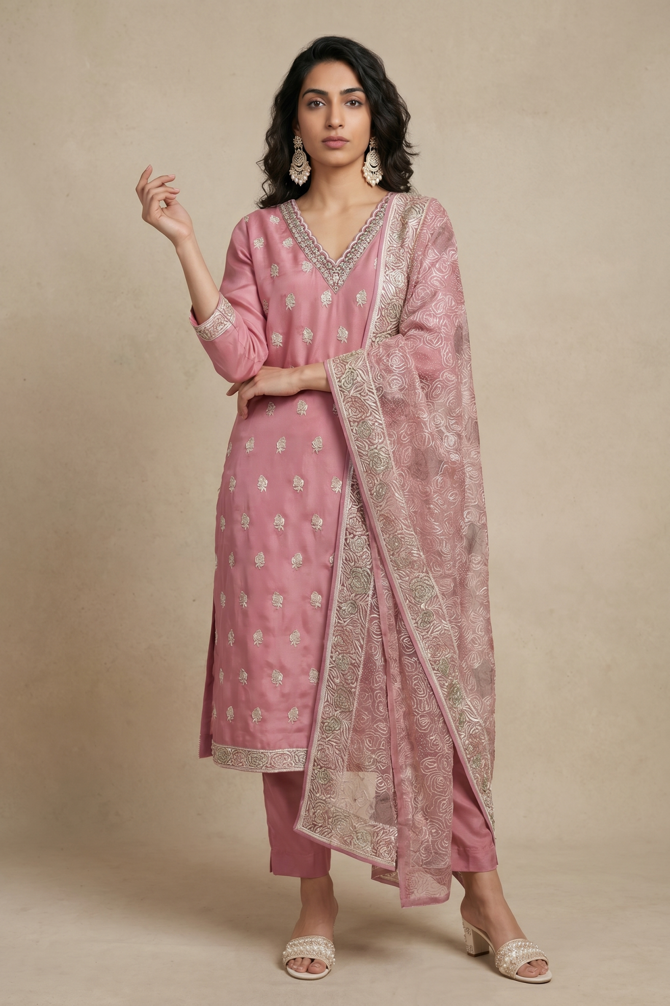 Blush Pink Organza Embroidered Salwar Set