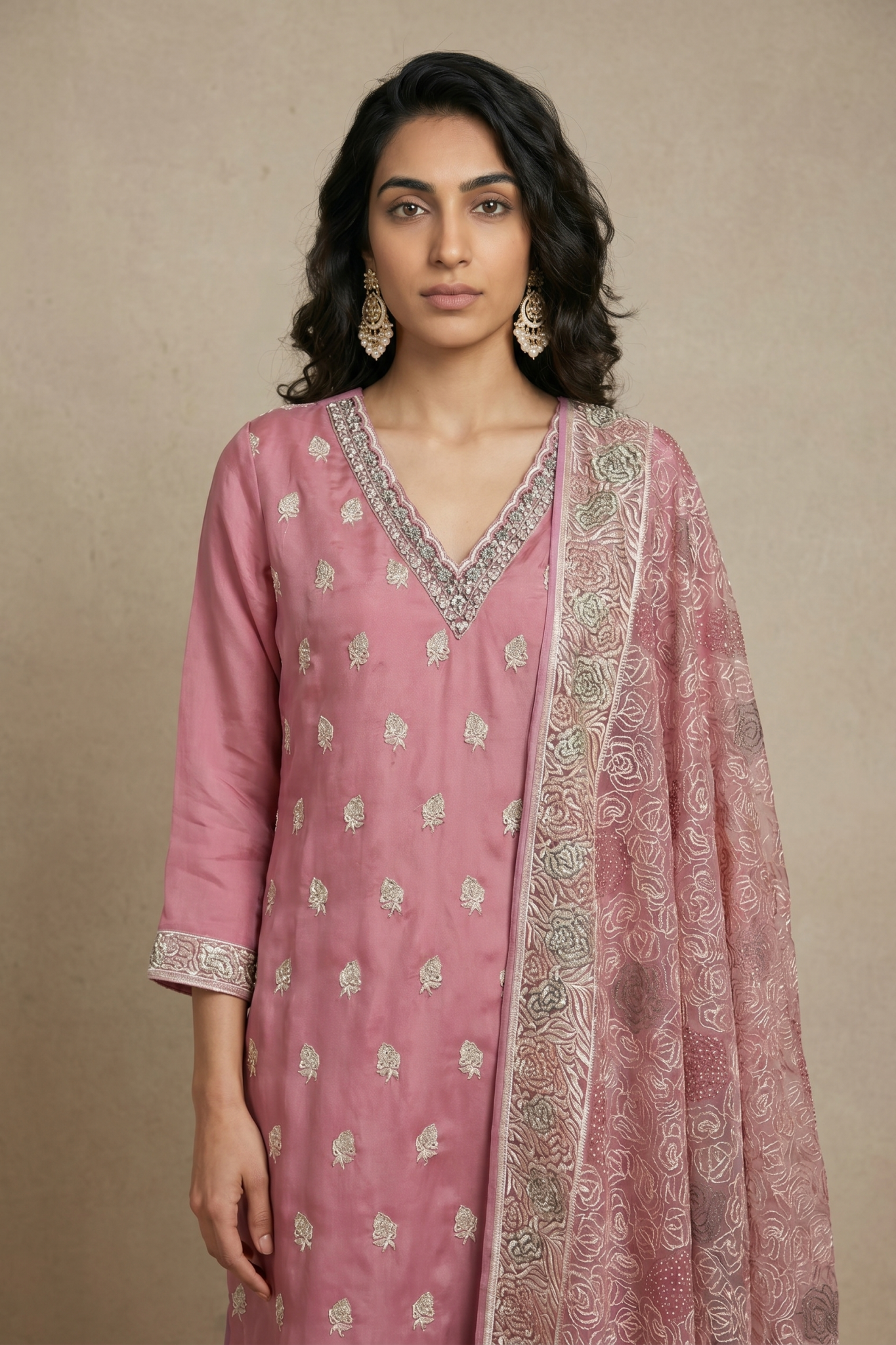 Blush Pink Organza Embroidered Salwar Set