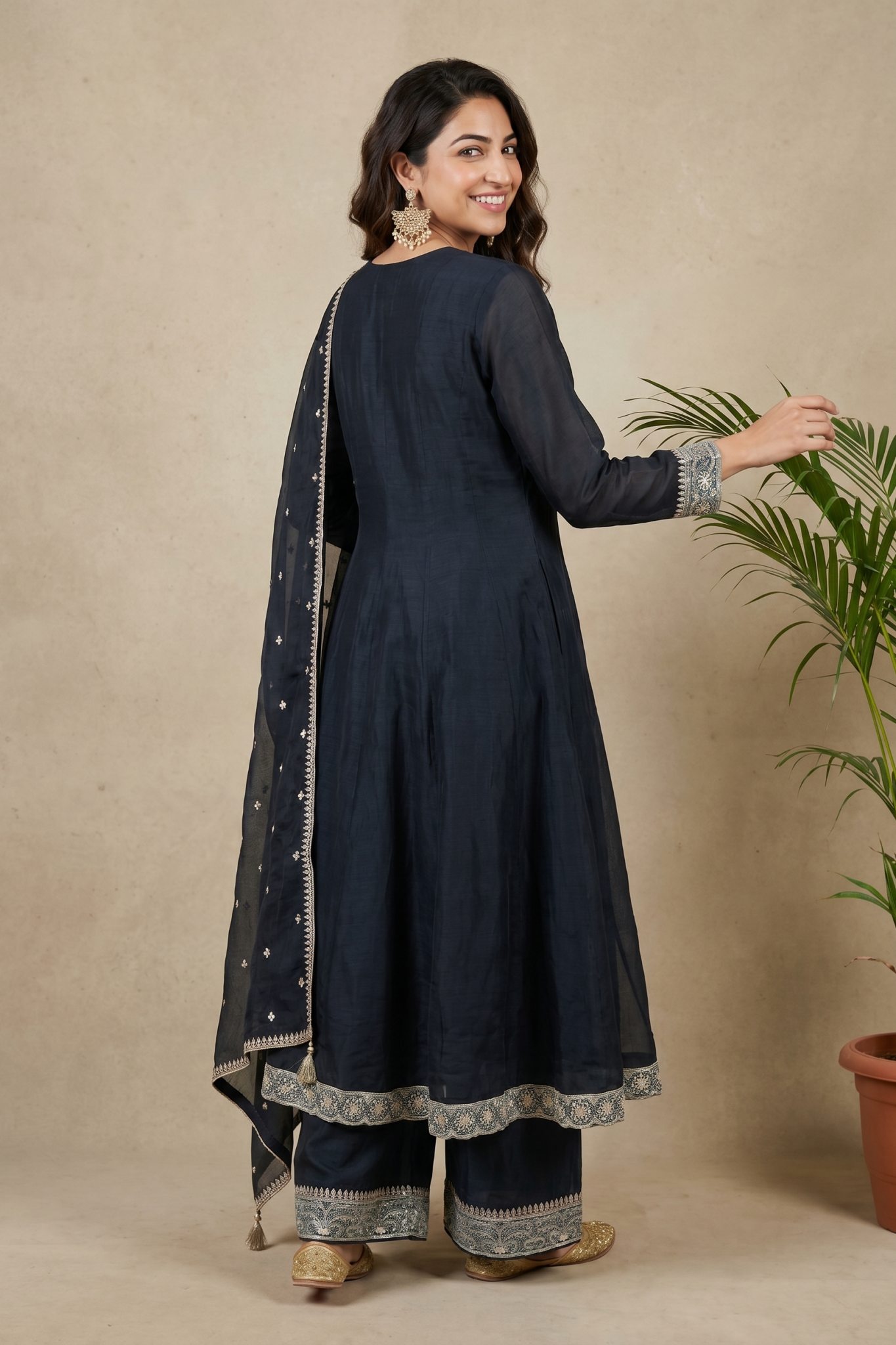 Black Chanderi Cotton Anarkali Set