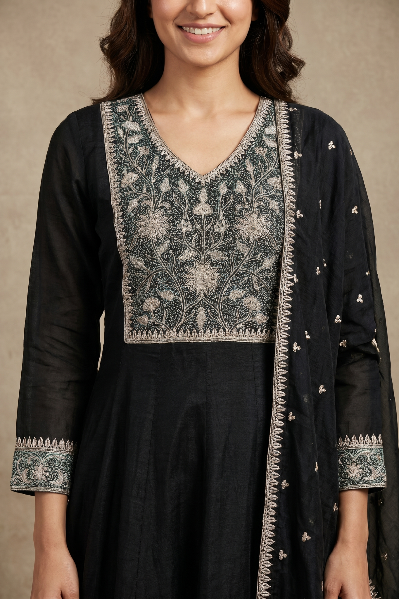 Black Chanderi Cotton Anarkali Set