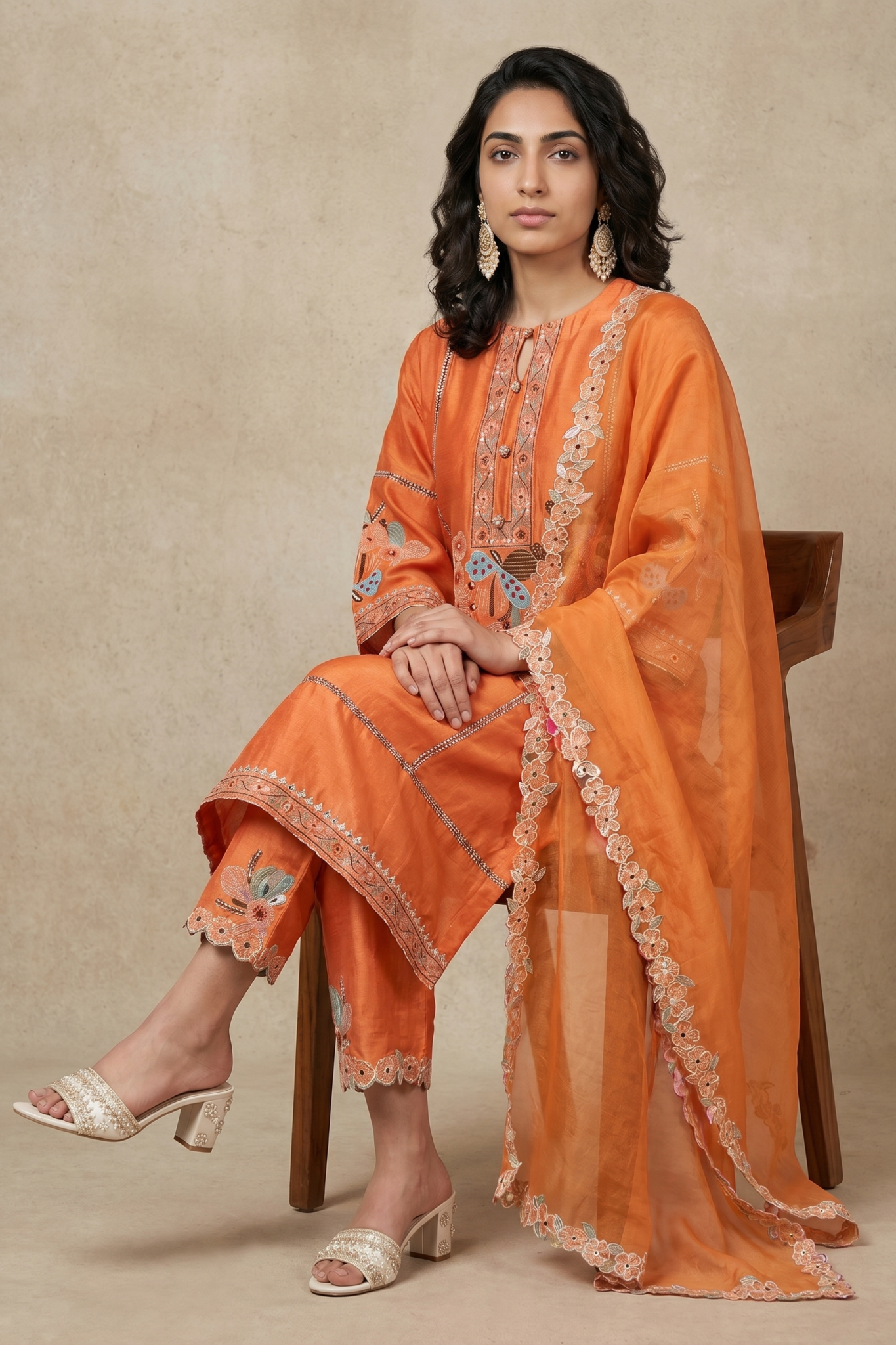 Orange Chanderi Cotton Salwar Set