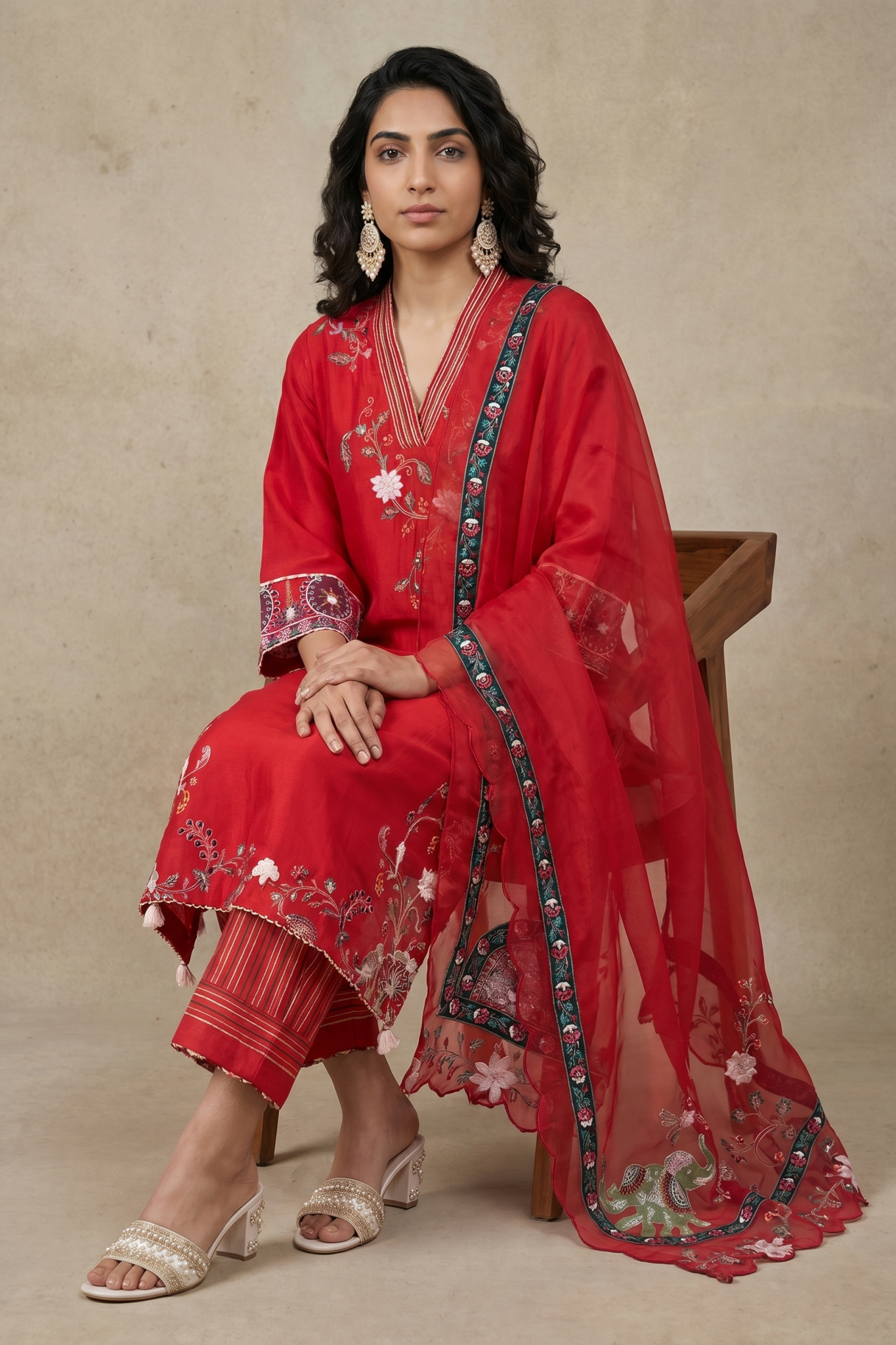 Red Chanderi Cotton Salwar Set