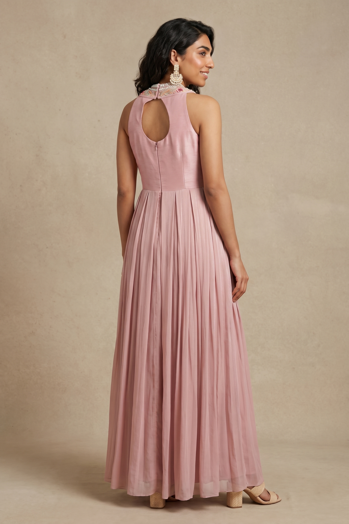 Dusty Rose Georgette Embroidered Western Gown