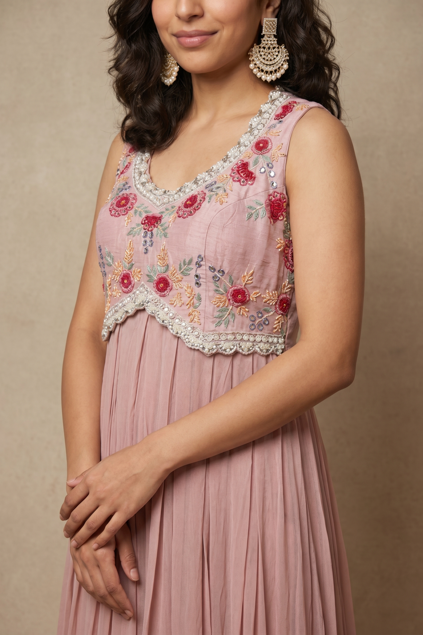 Dusty Rose Georgette Embroidered Western Gown