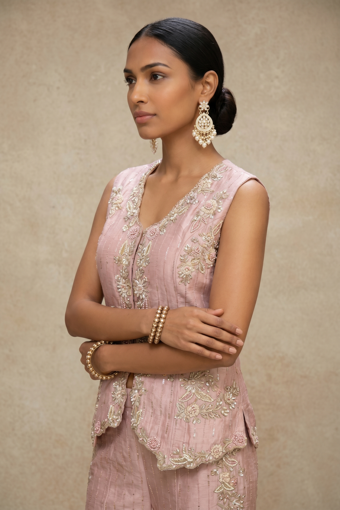 Blush Pink Embroidered Silk Co-Ord Set