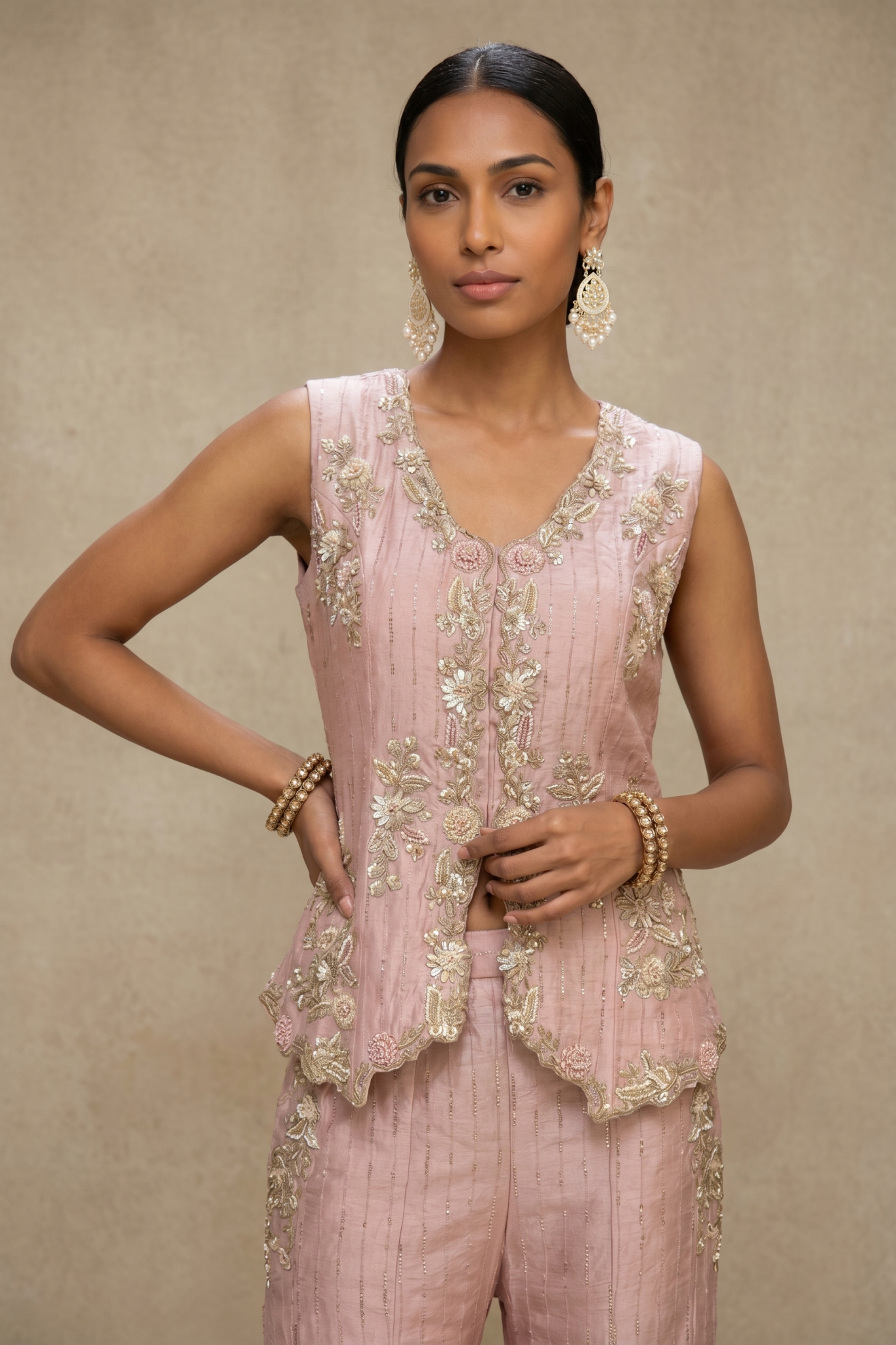 Blush Pink Embroidered Silk Co-Ord Set
