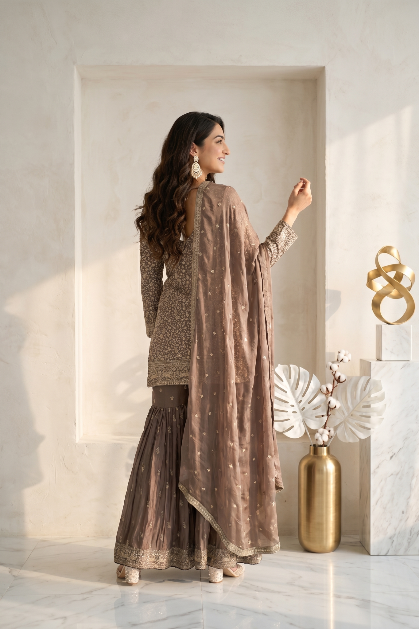 Taupe Brown Georgette Sharara Set