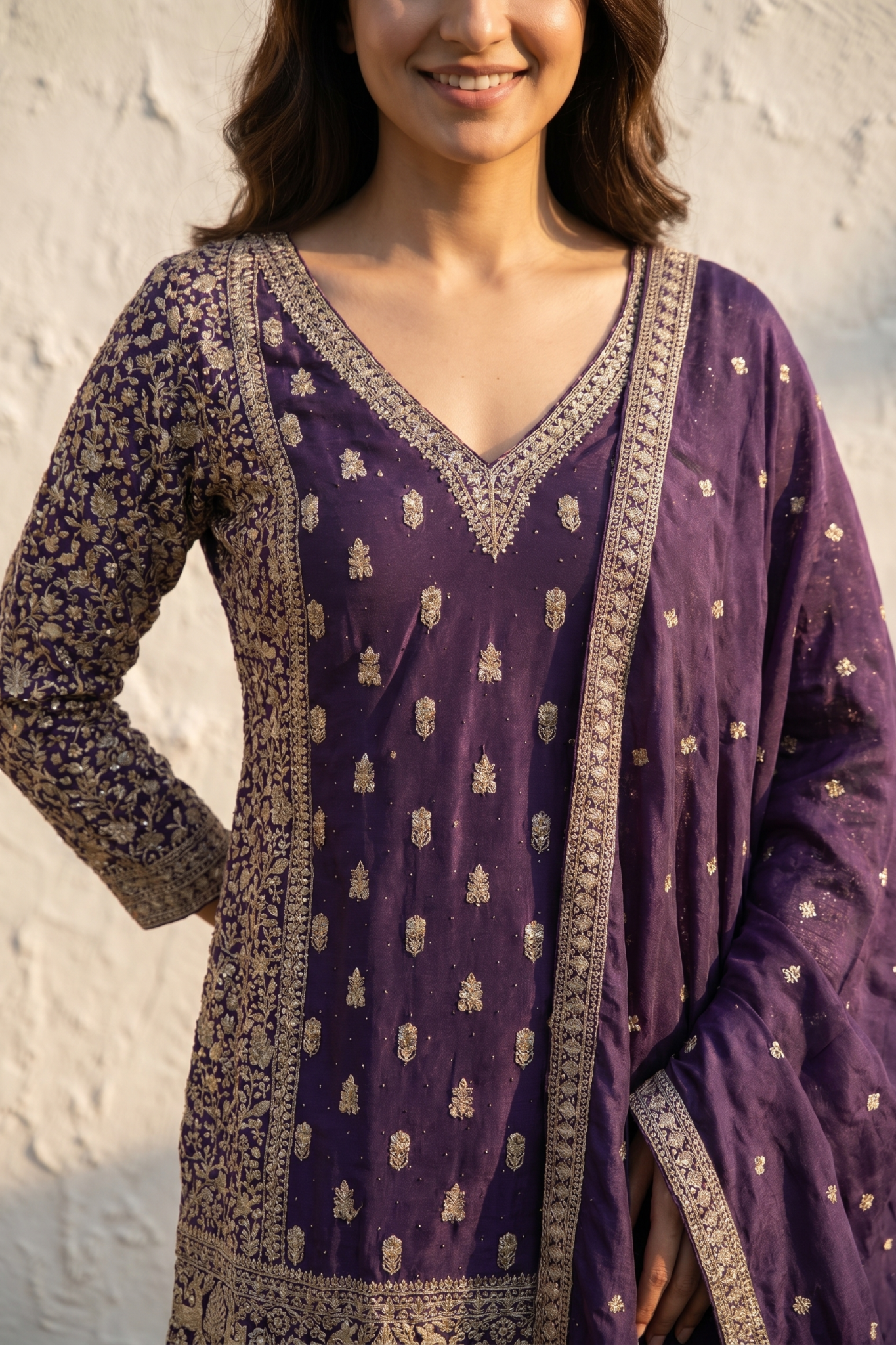 Purple Embroidered Georgette Sharara Set