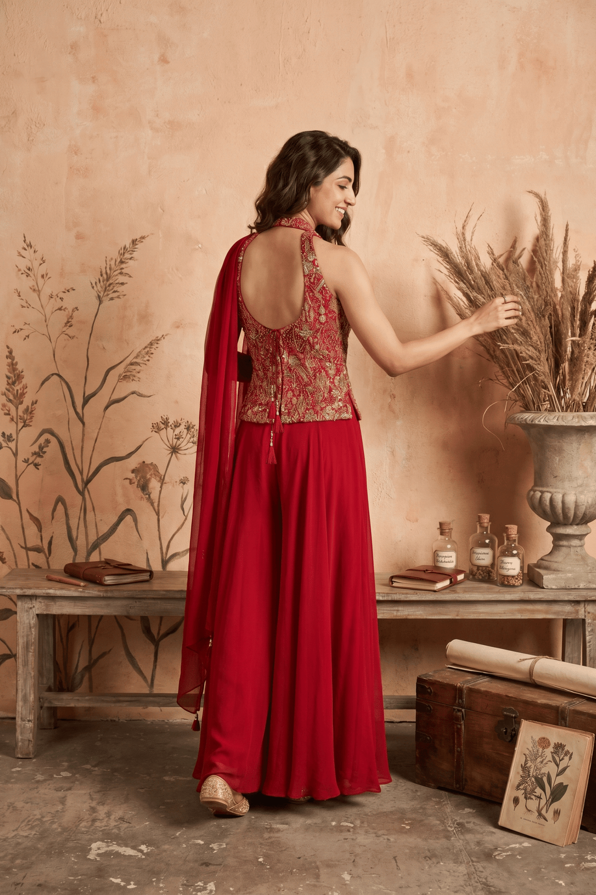 Indowesten georgette material zari and mirror with sequence work m size - Mokshaa