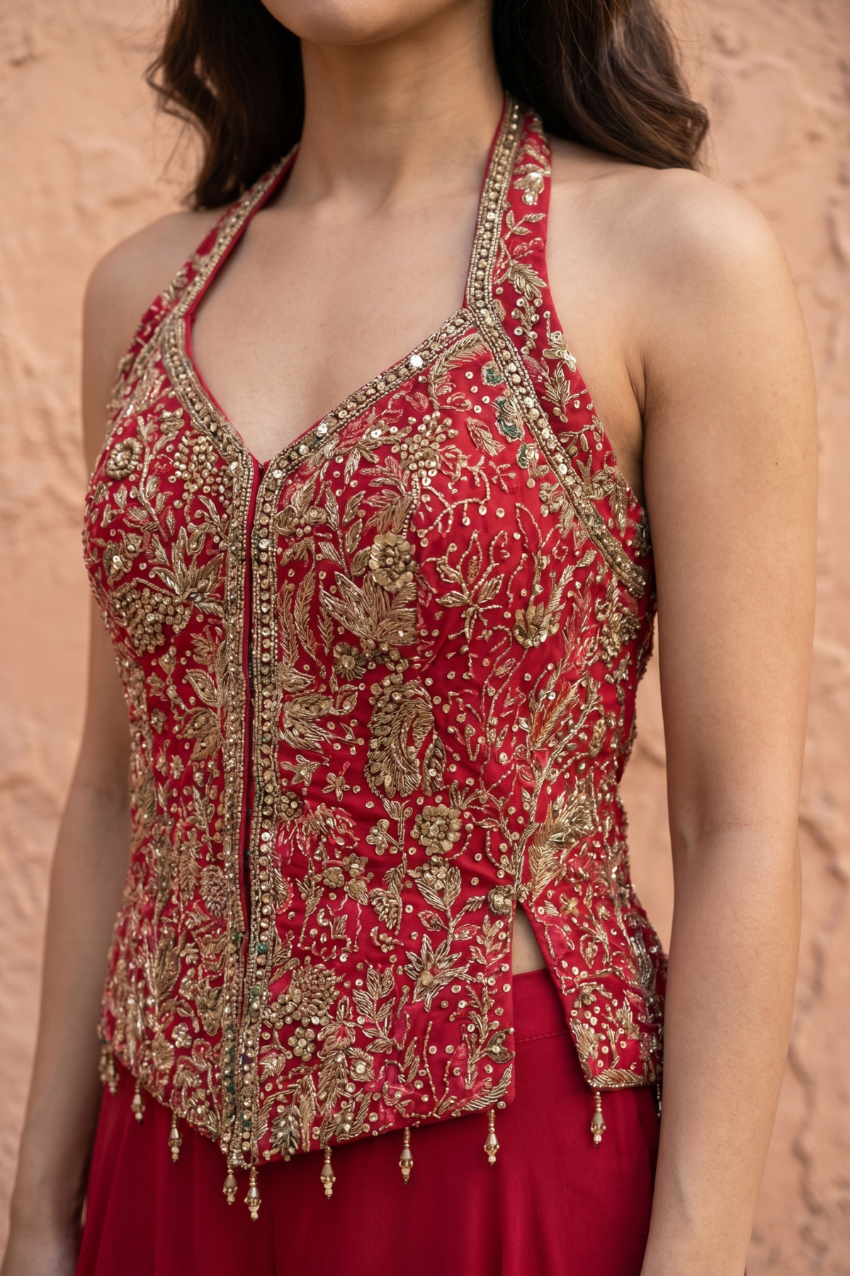 Indowesten georgette material zari and mirror with sequence work m size - Mokshaa