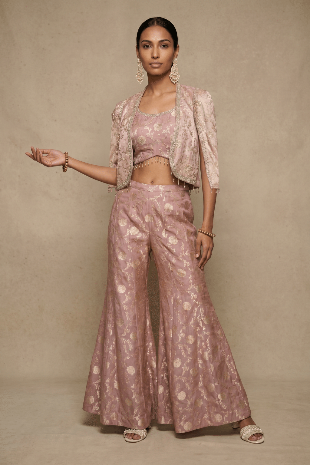 Dusty Pink Tissue Indo-Western Set