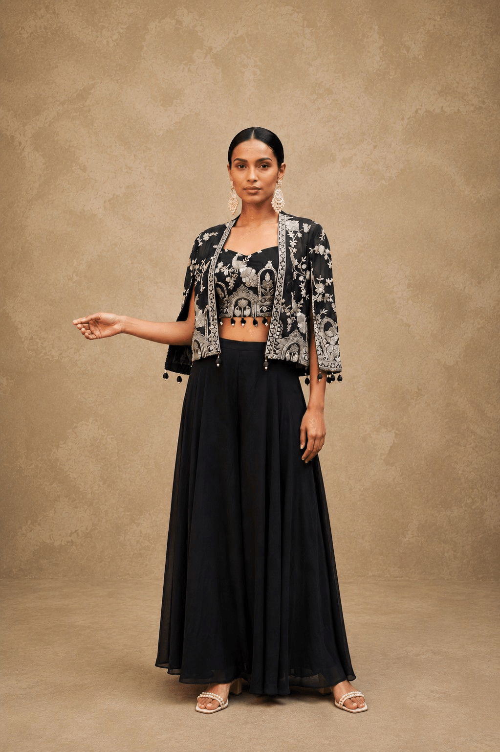 Midnight Black Embroidered Indo-Western Set