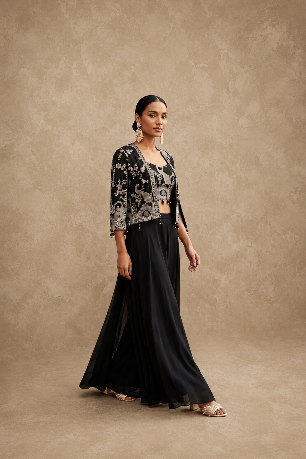 Midnight Black Embroidered Indo-Western Set