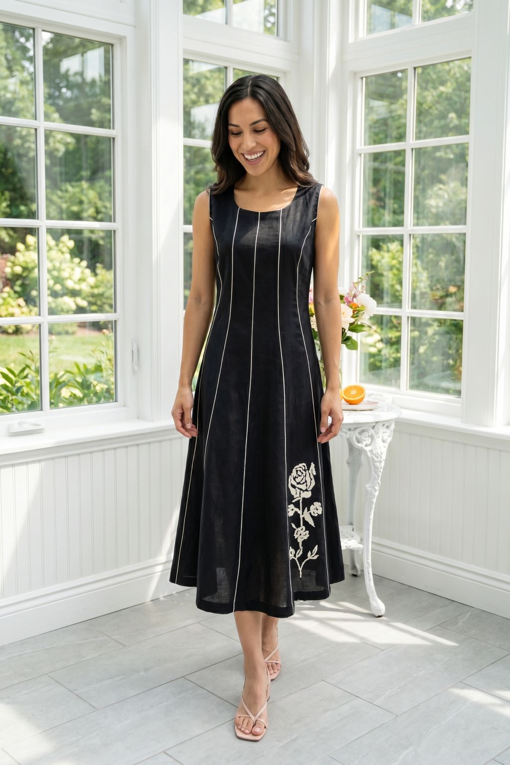 Black Linen Midi Dress