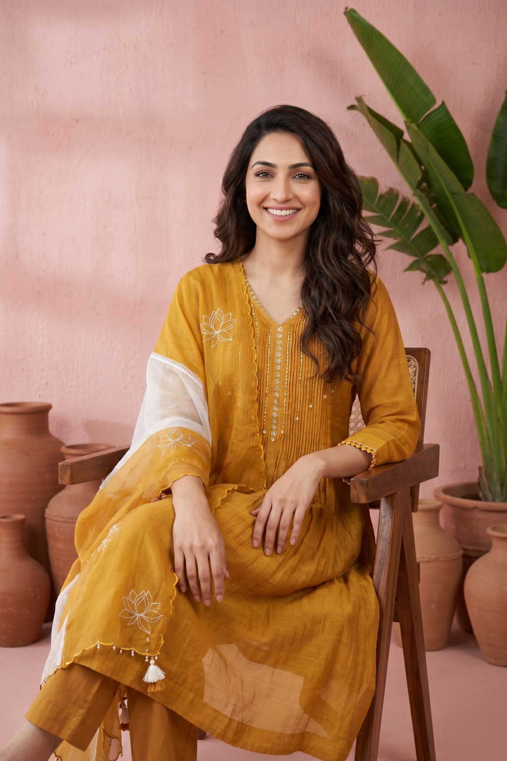 Mustard Yellow Cotton Mul Anarkali Set