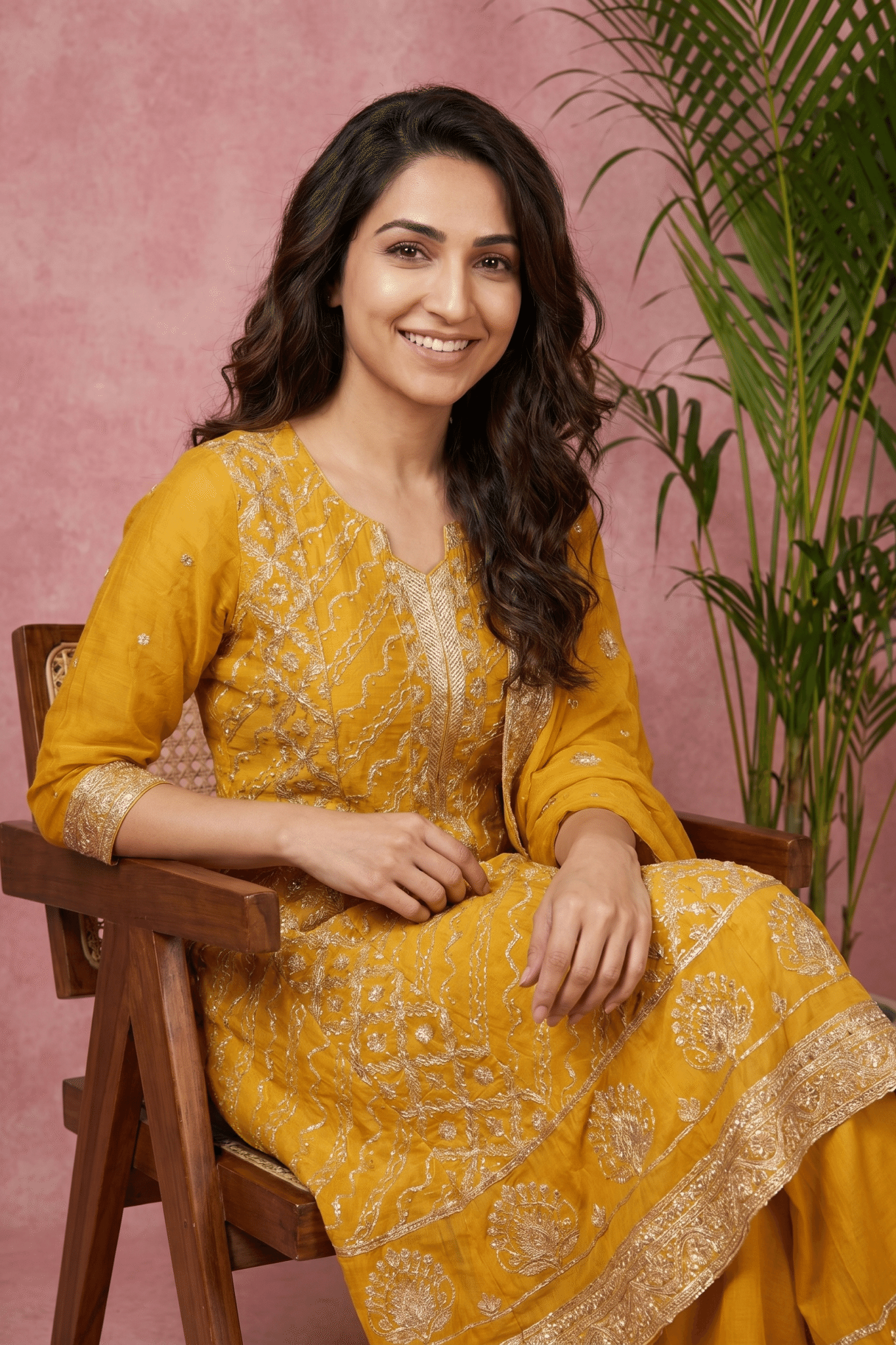 Mustard Yellow Embroidered Kurta Set with Dupatta
