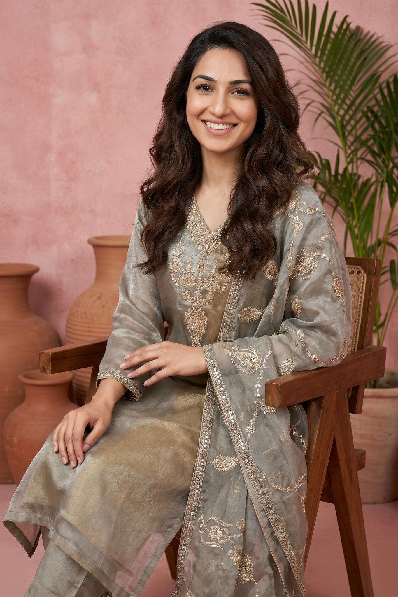 Gold Silver Tissue Organza Suit Set