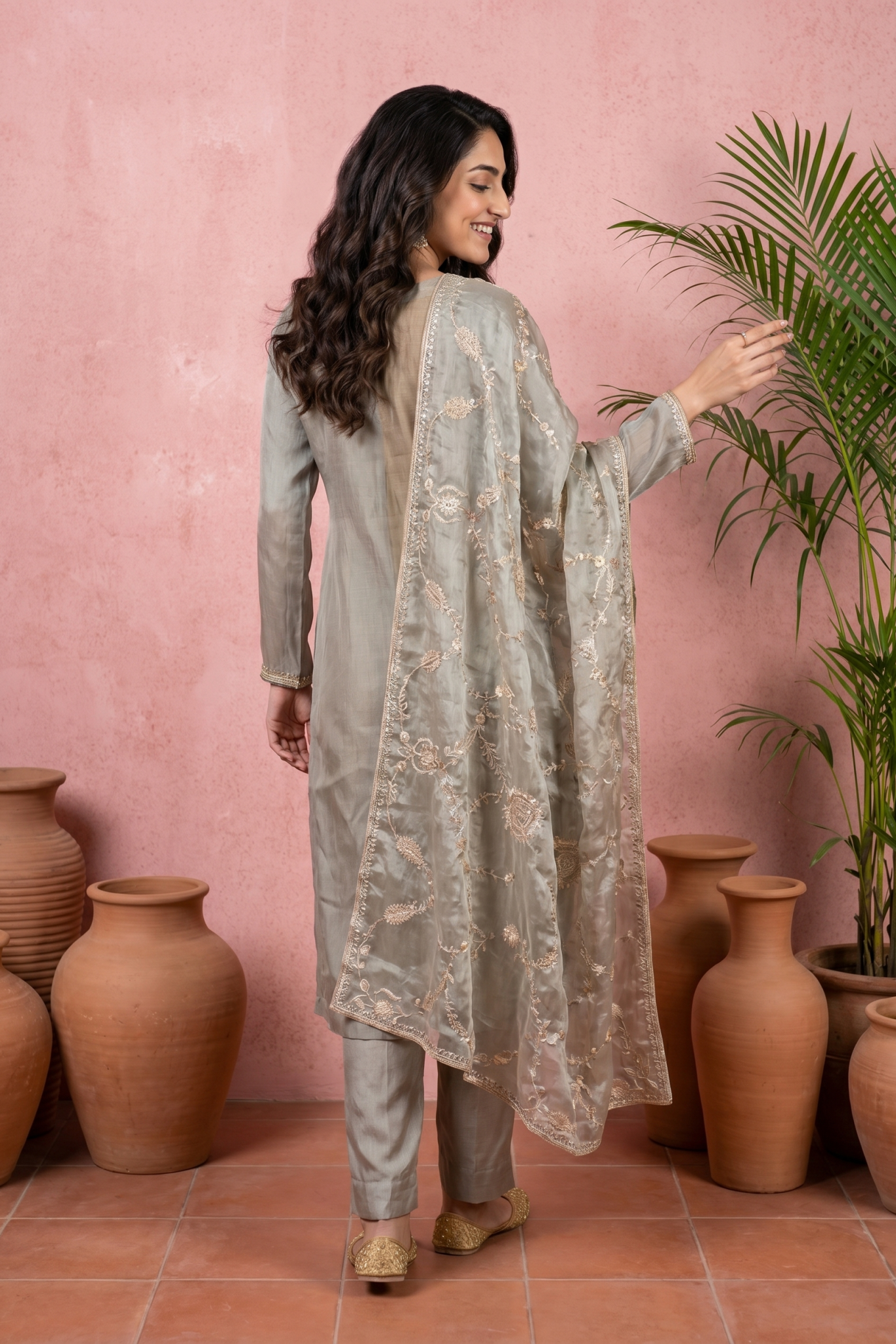 Gold Silver Tissue Organza Suit Set