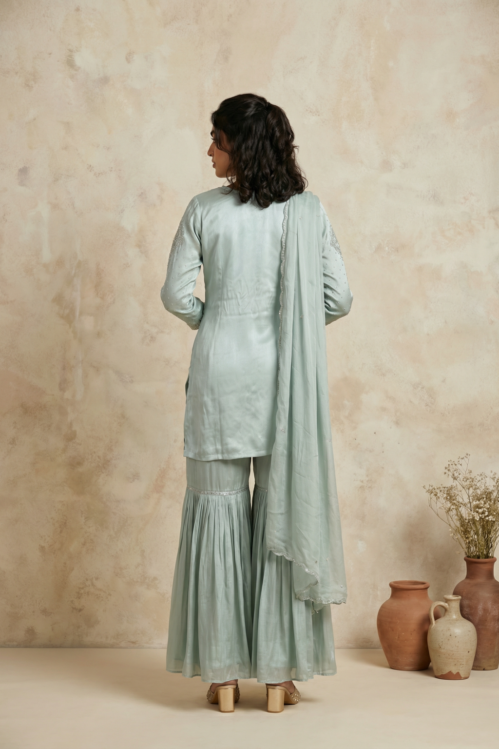 Ice Blue Crepe Sharara Set