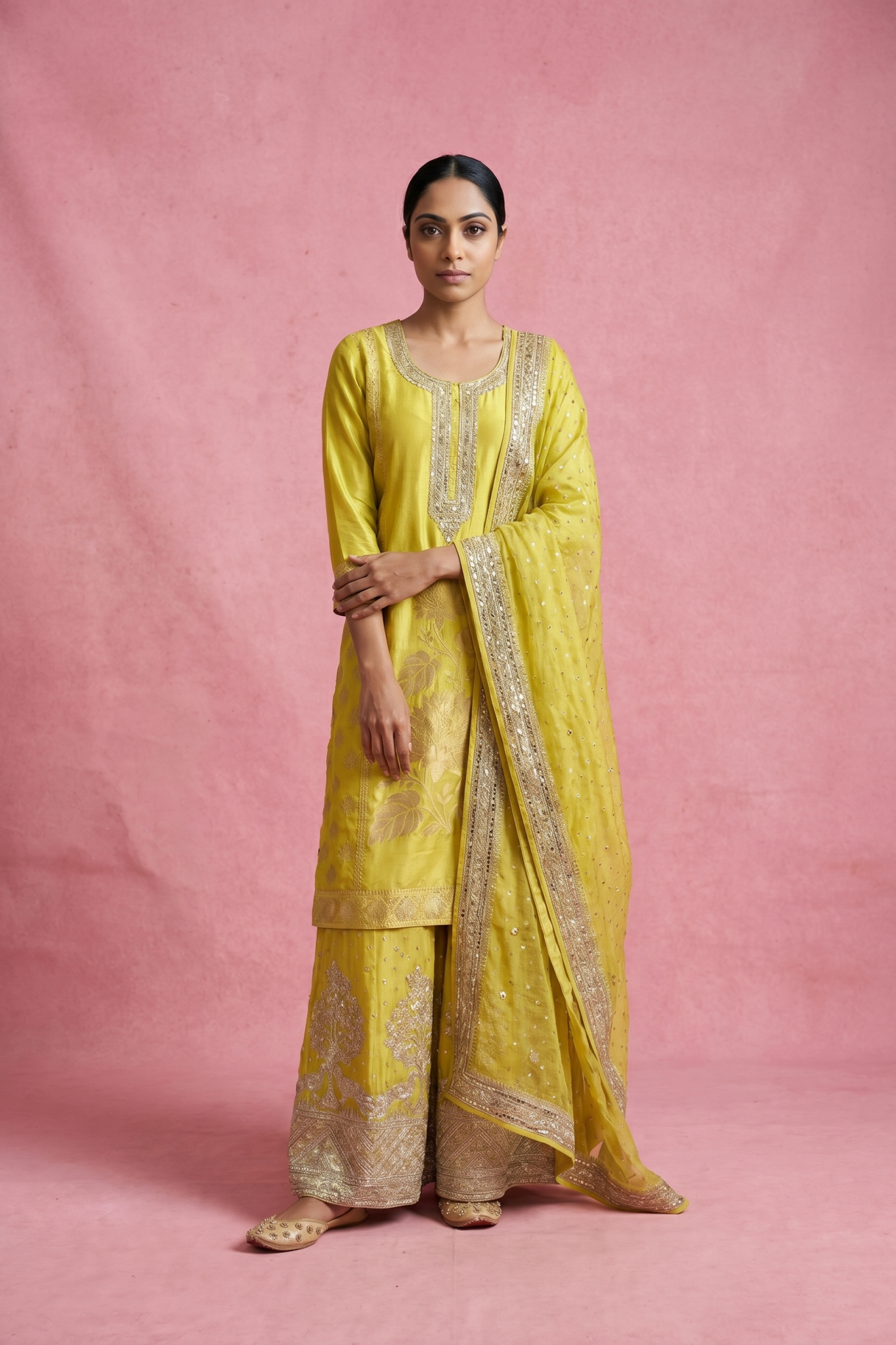 Sunshine Yellow Banarasi Sharara Set