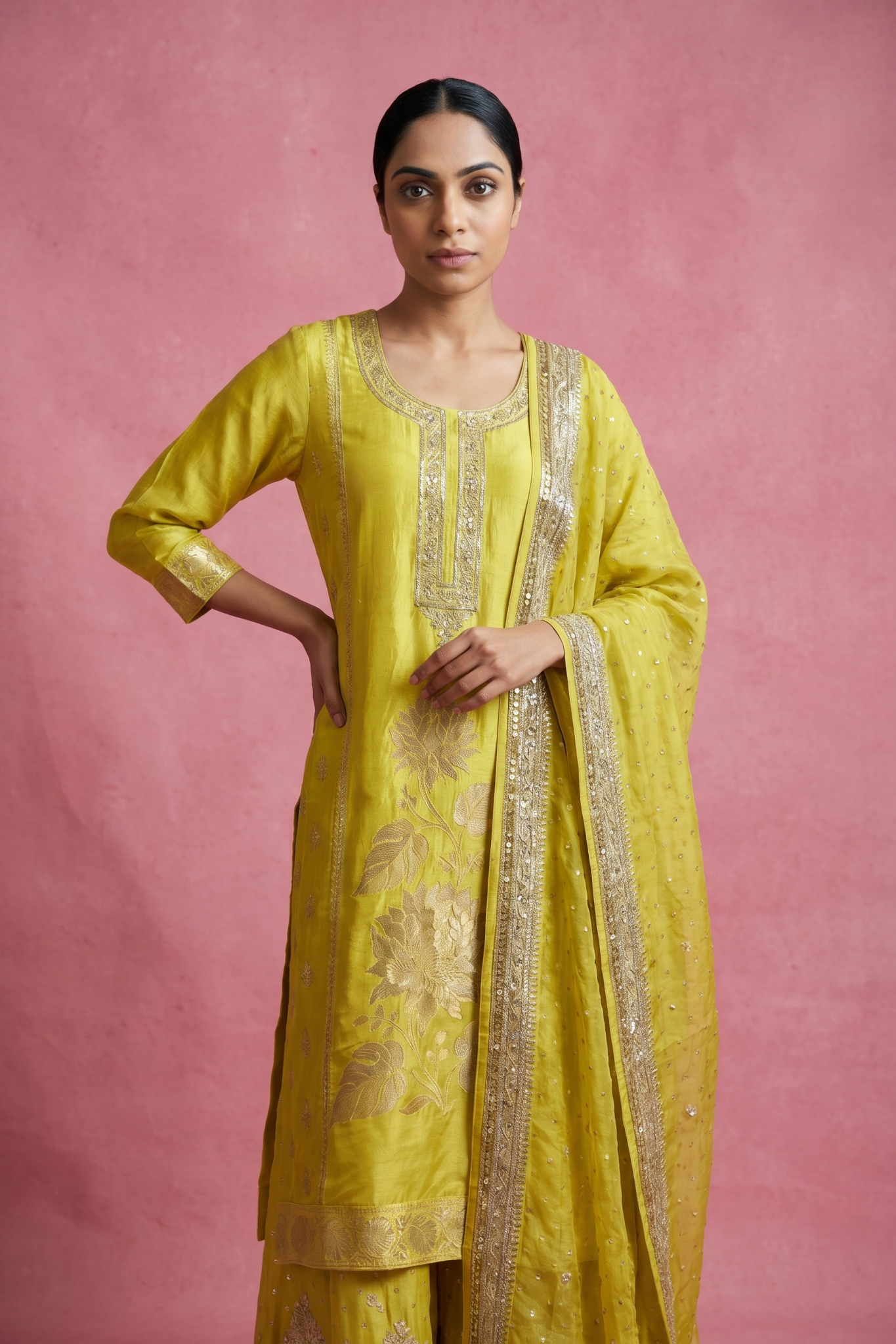 Sunshine Yellow Banarasi Sharara Set