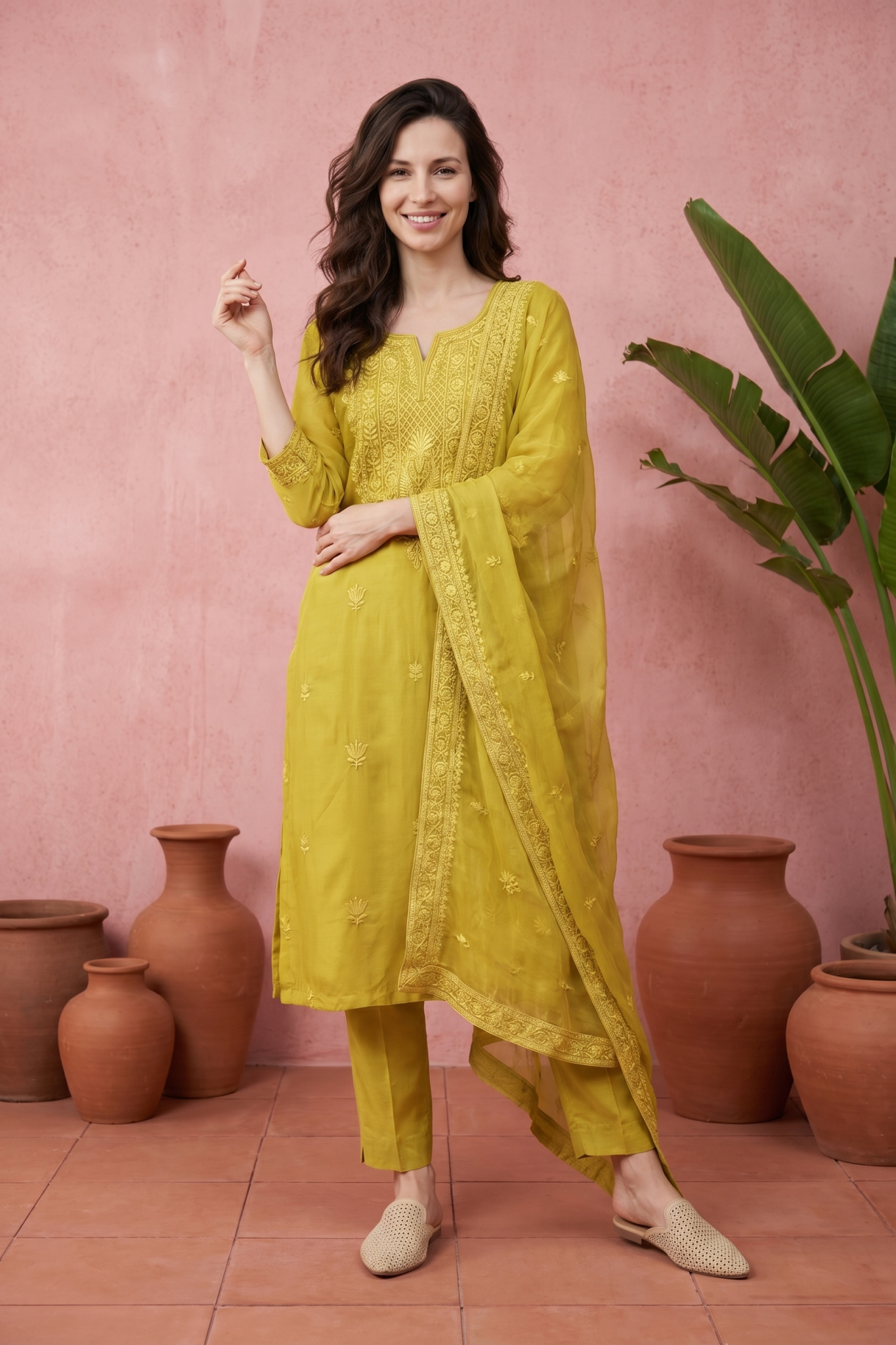 Yellow Embroidered Cotton Salwar Set