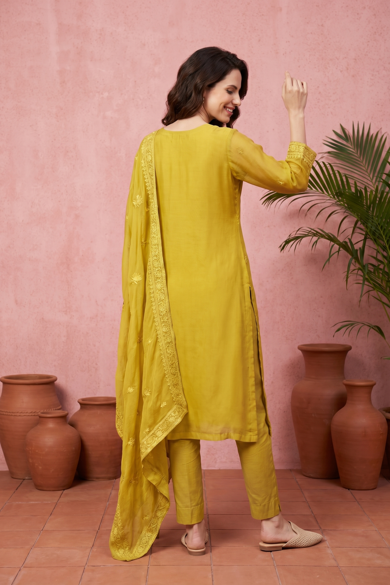 Yellow Embroidered Cotton Salwar Set