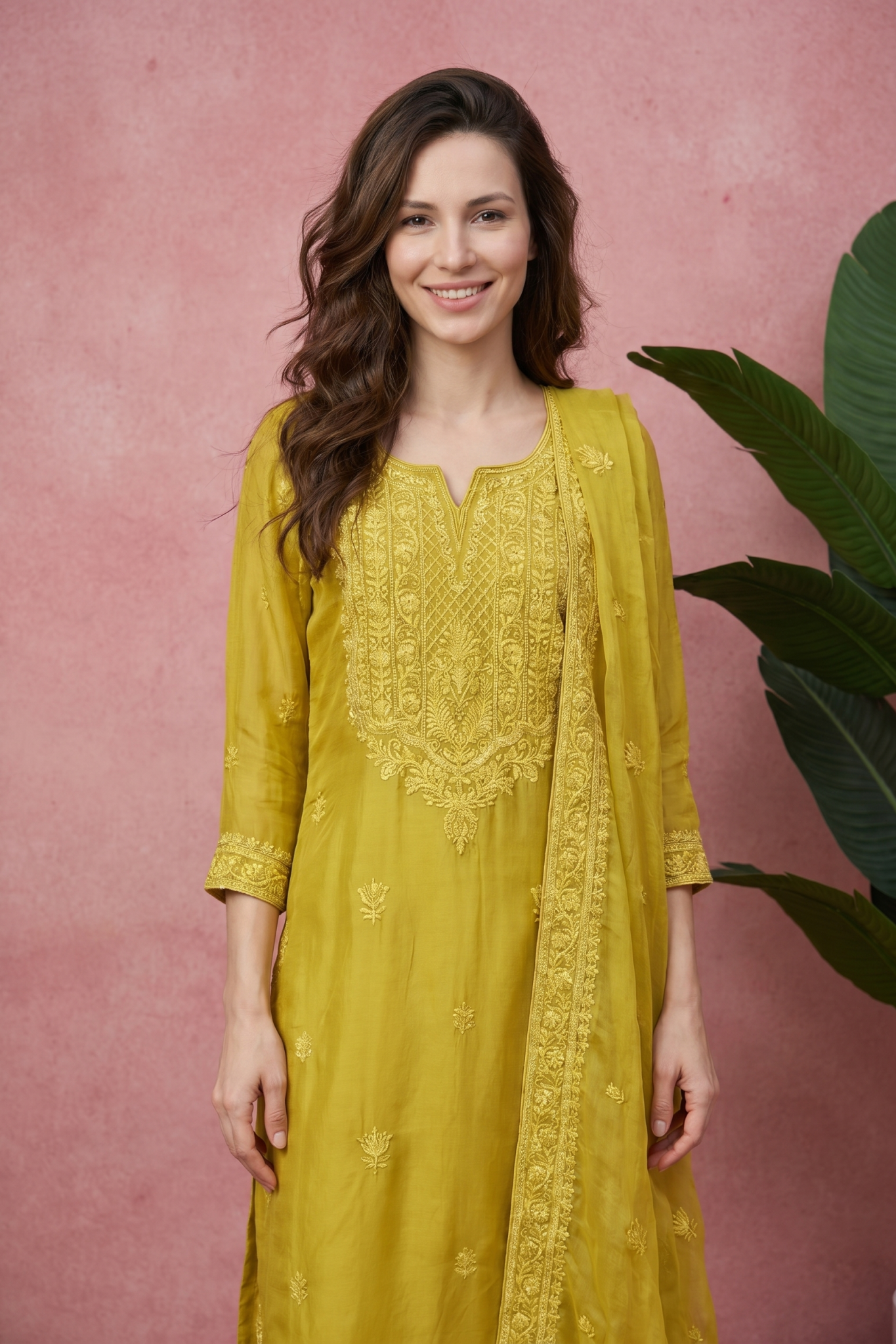 Yellow Embroidered Cotton Salwar Set