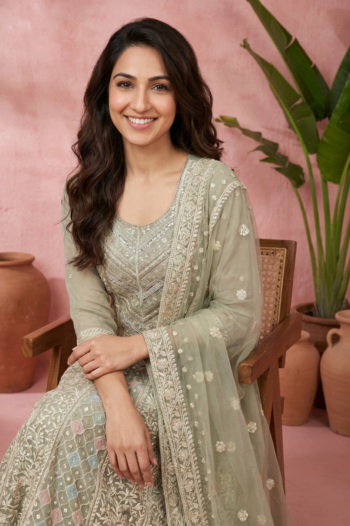 Pastel Green Lucknowi Anarkali Set