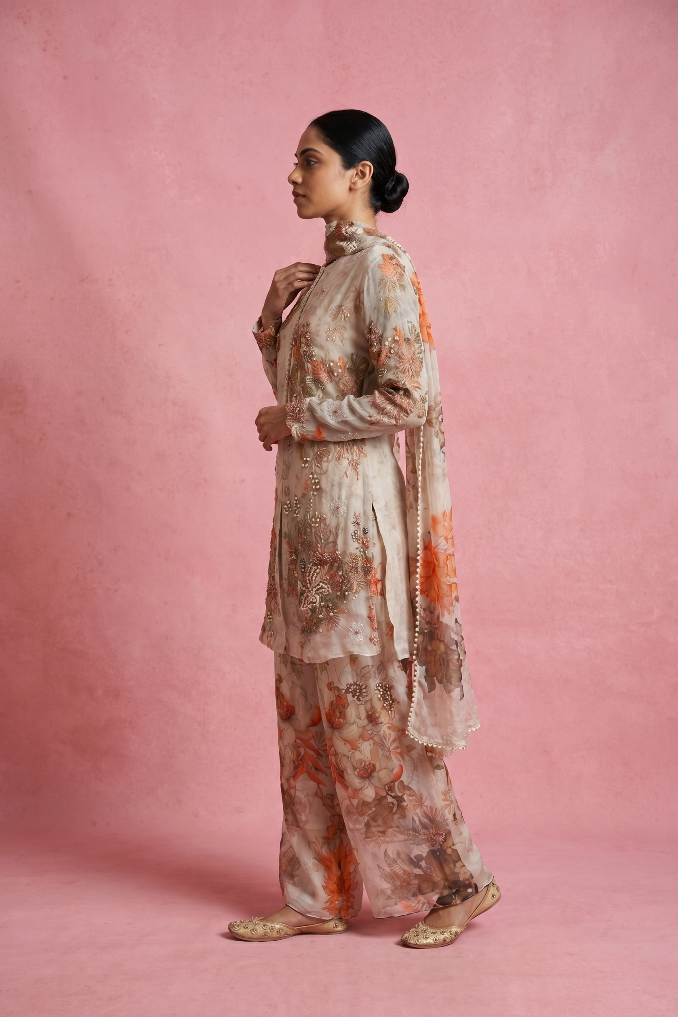 Floral Chiffon Cotton Palazzo Set