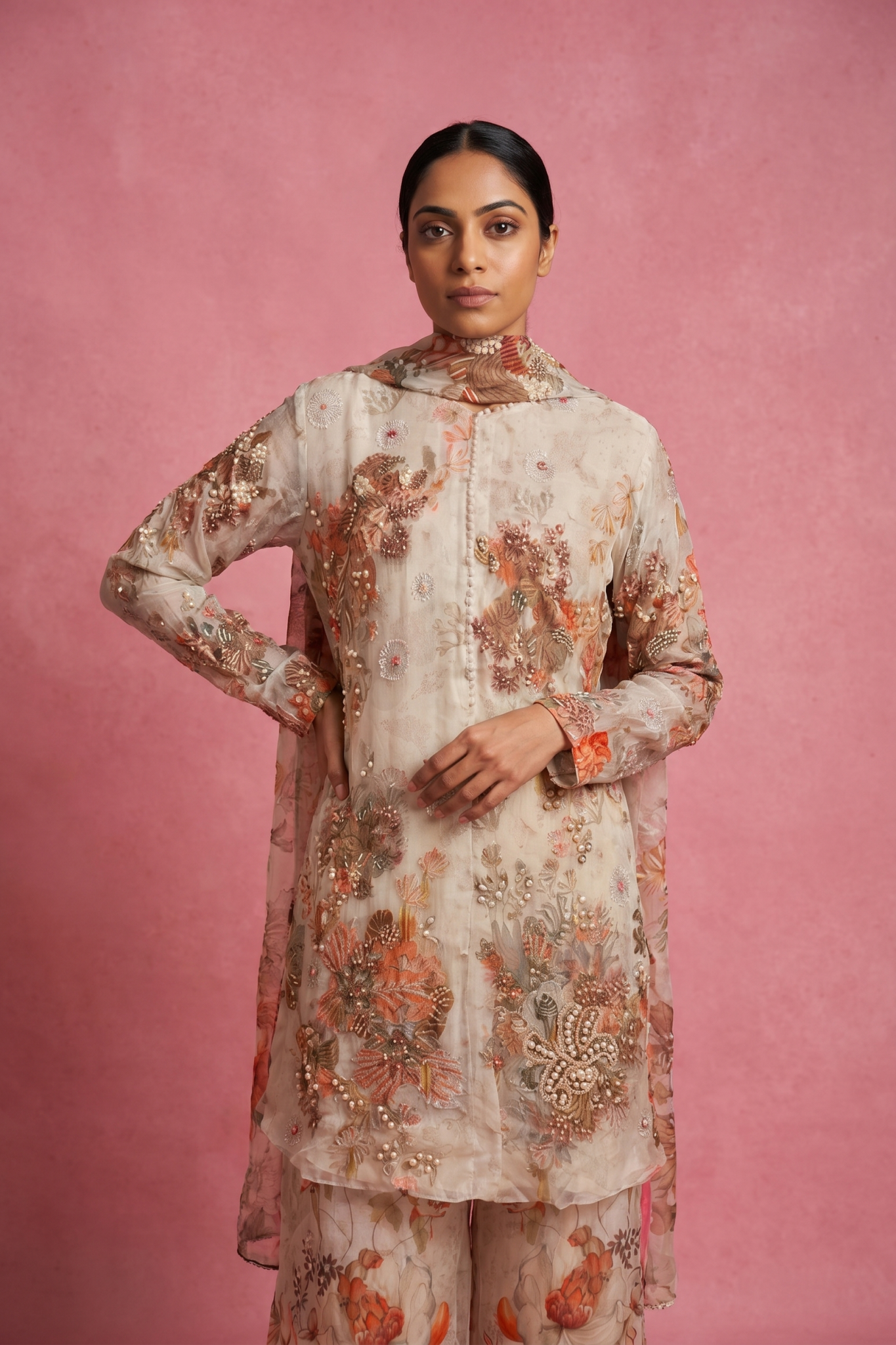 Floral Chiffon Cotton Palazzo Set