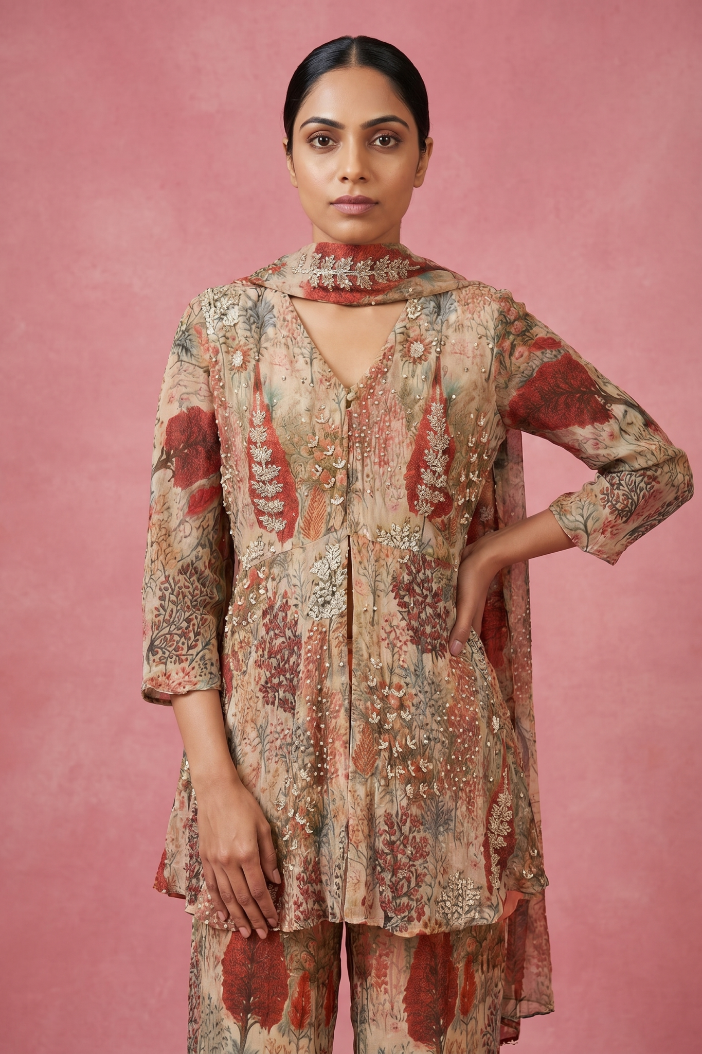 Blush Beige Floral Printed Sharara Set