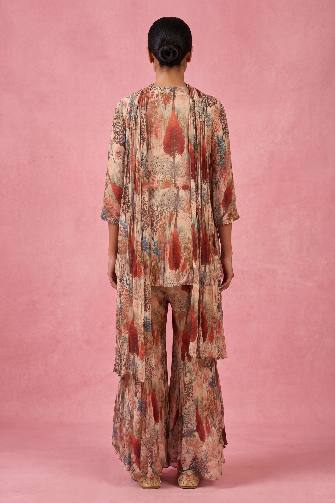 Blush Beige Floral Printed Sharara Set