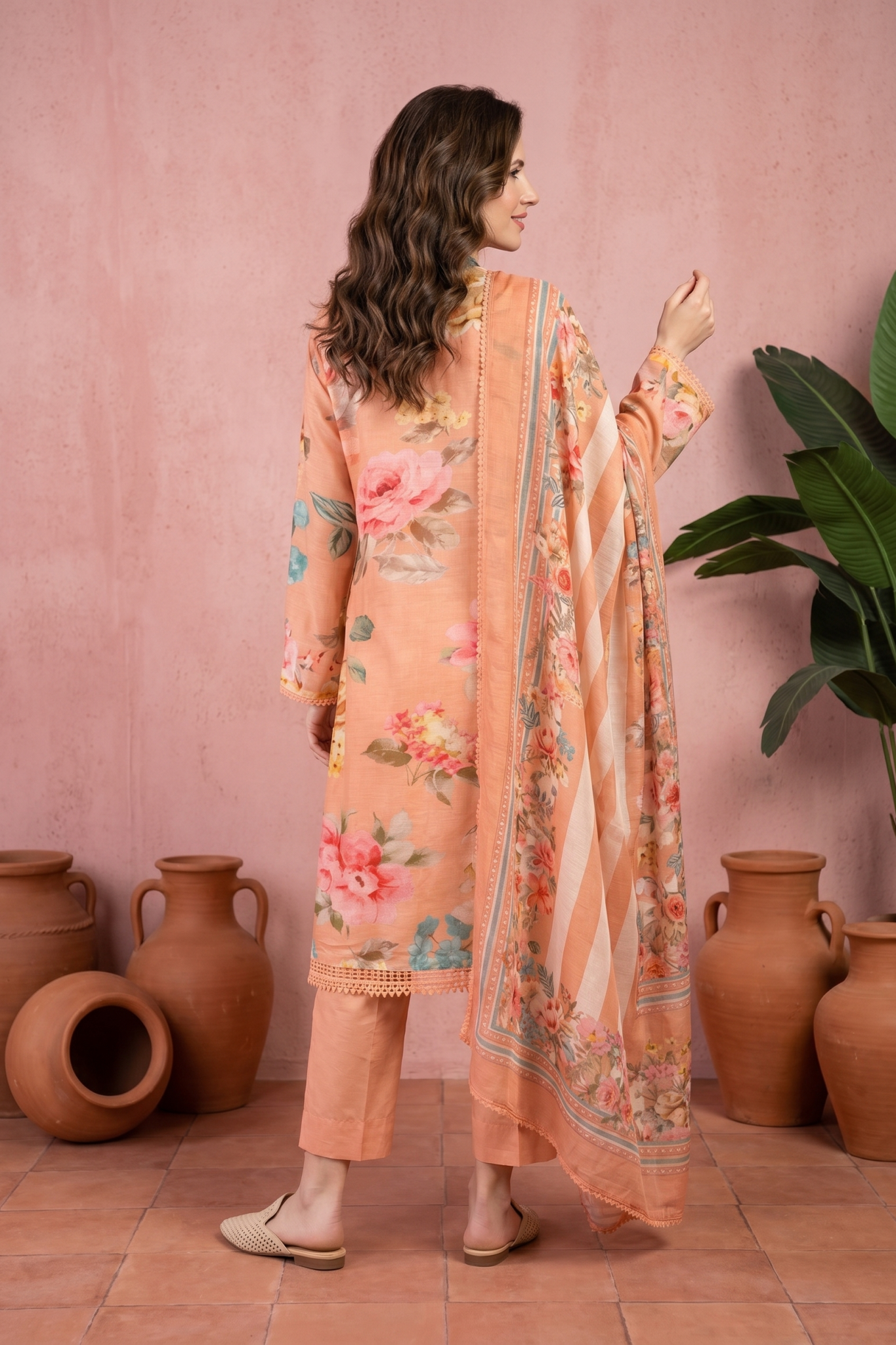 Peach Floral Printed Salwar Set