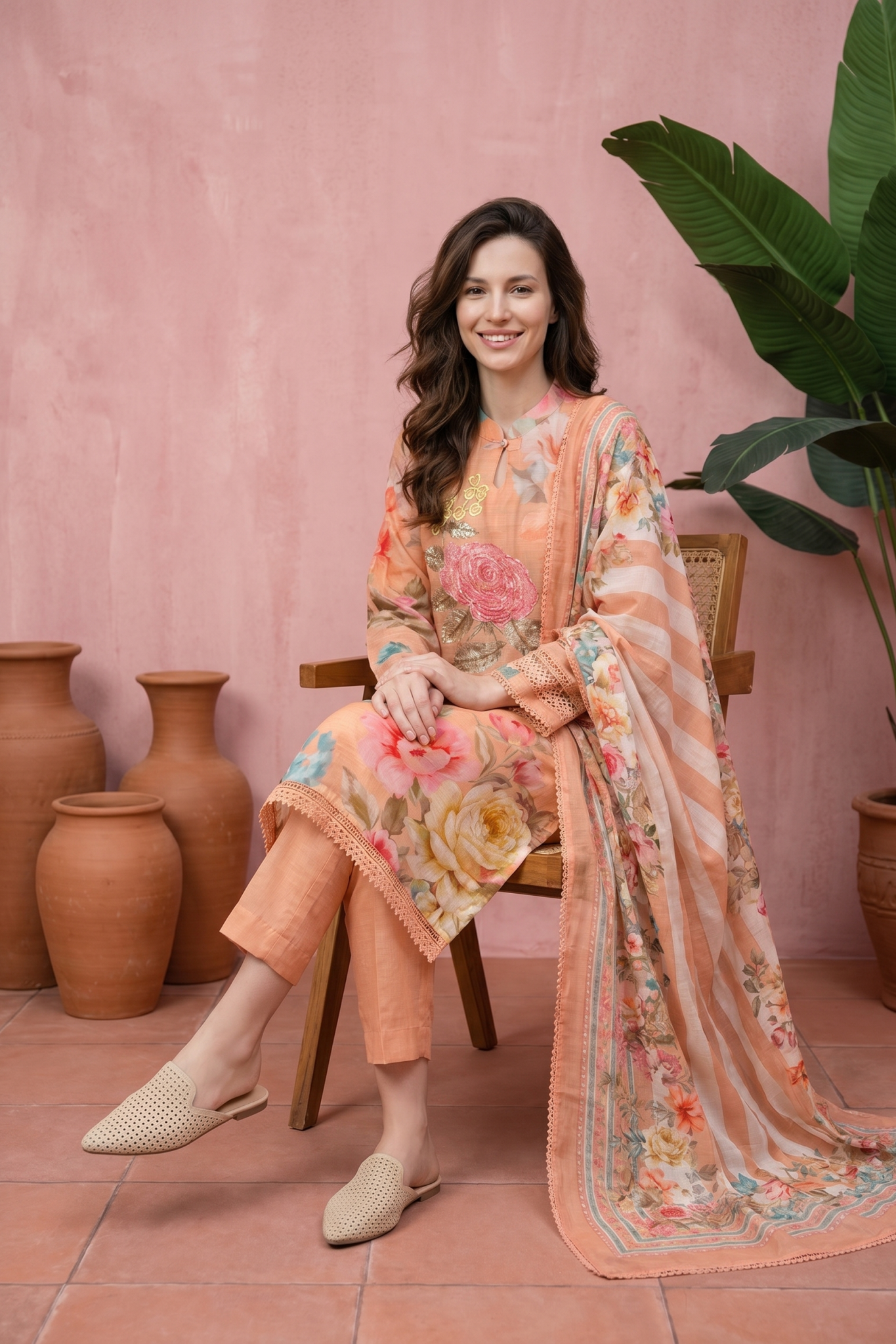 Peach Floral Printed Salwar Set