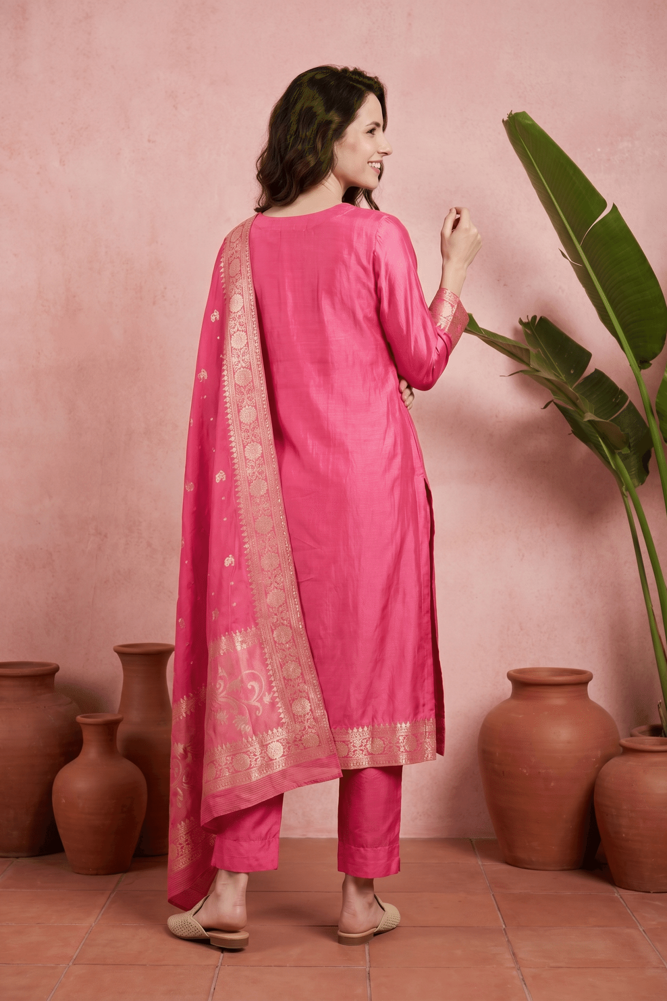 Pink Straight Cut Silk Salwar Set