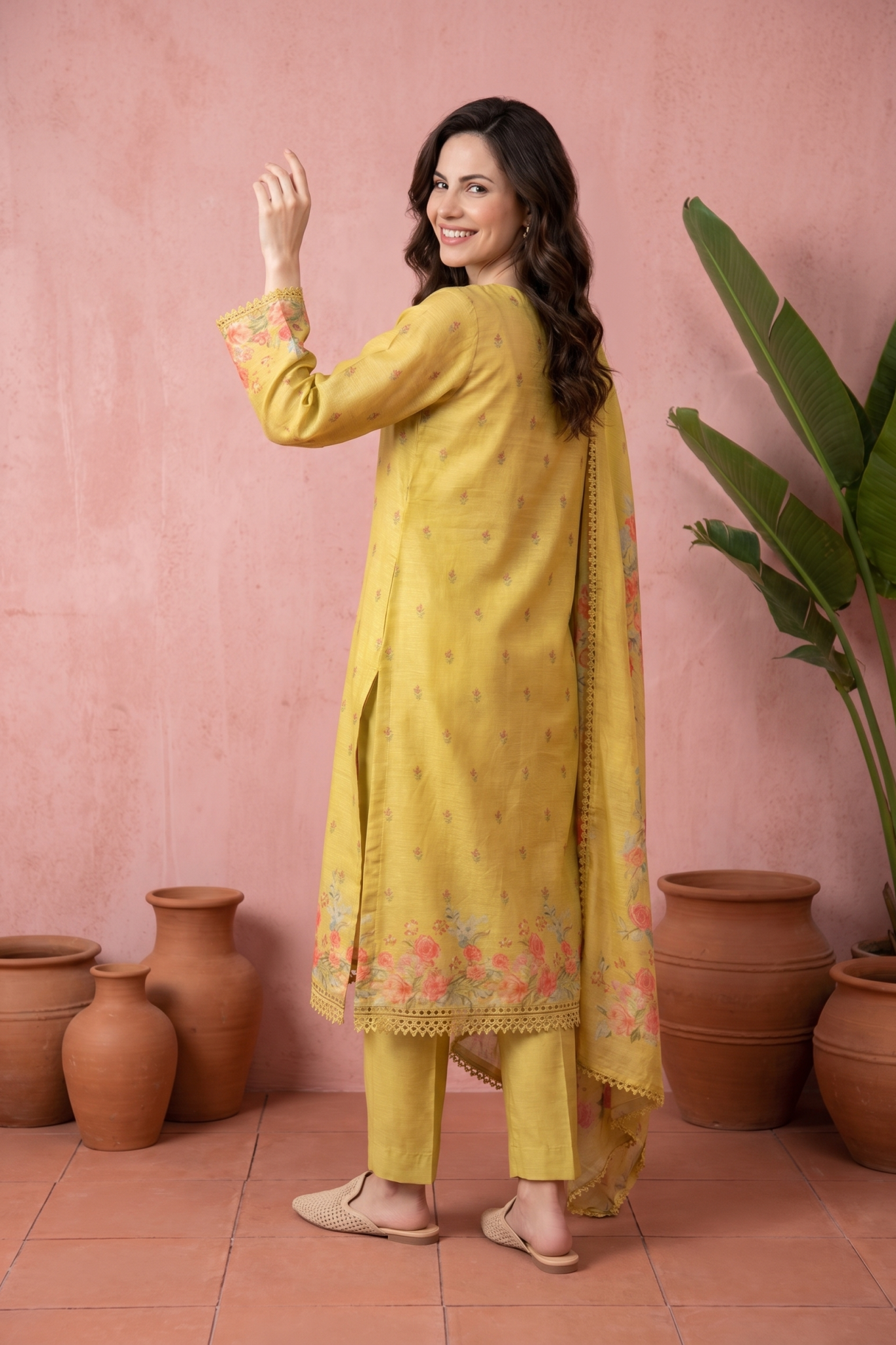 Mustard Floral Cotton Suit Set