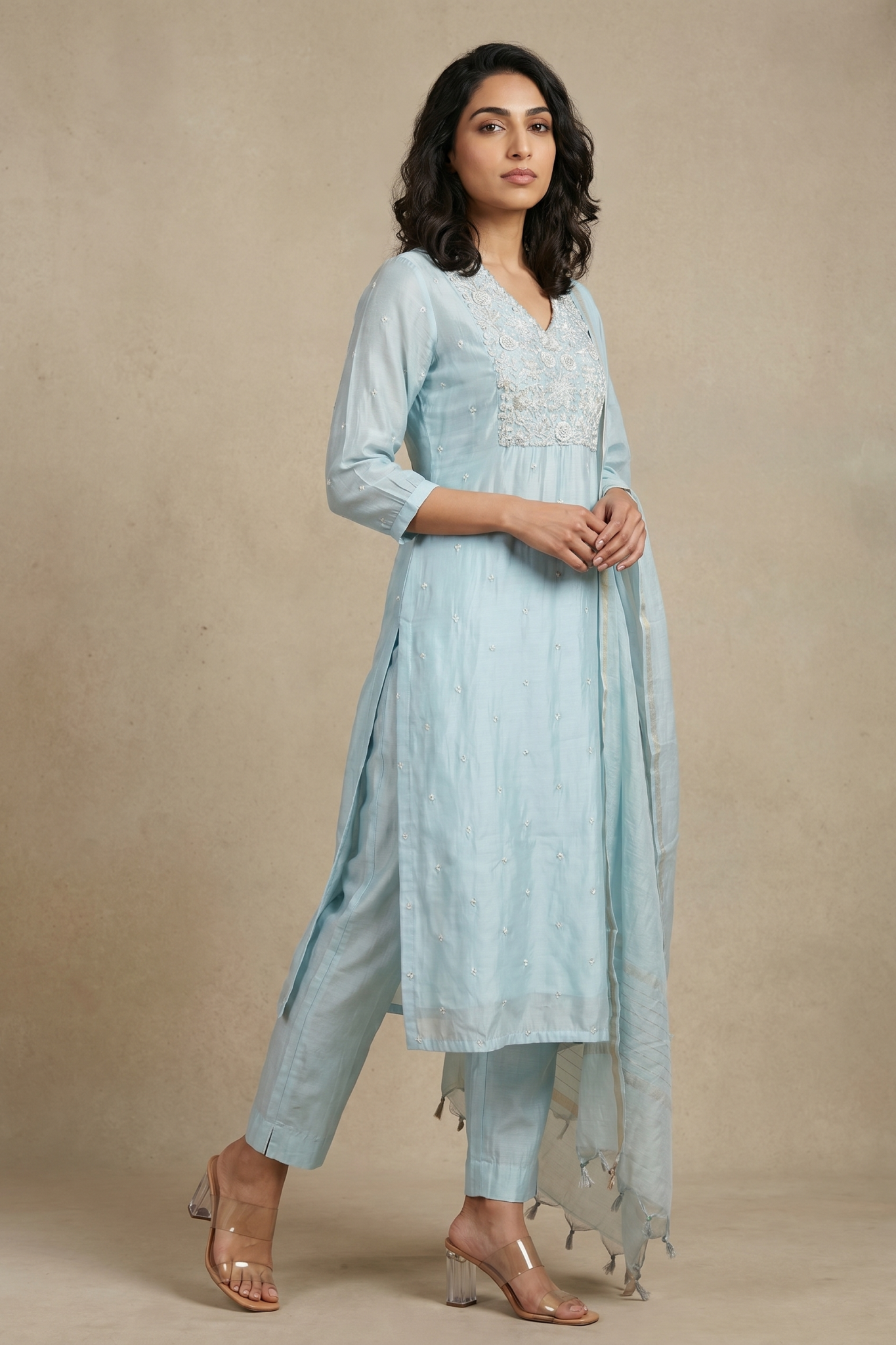 Powder Blue Embroidered Suit Set