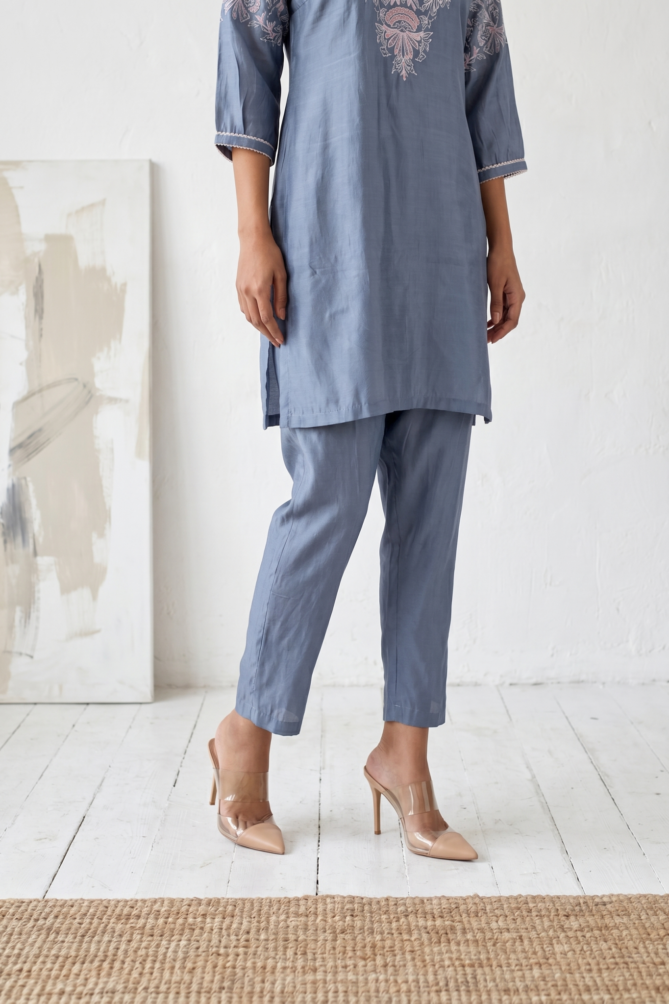 Dusty Blue Embroidered Kurta Set