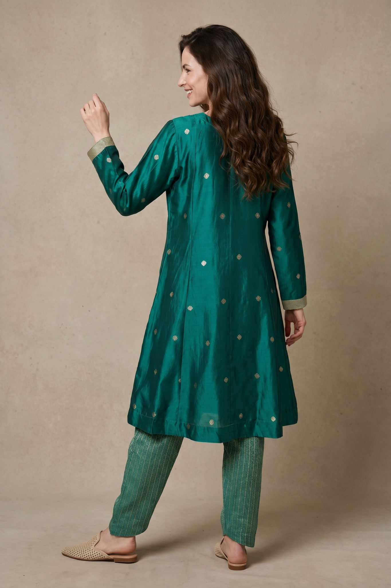 Teal Green Silk Kurta Set