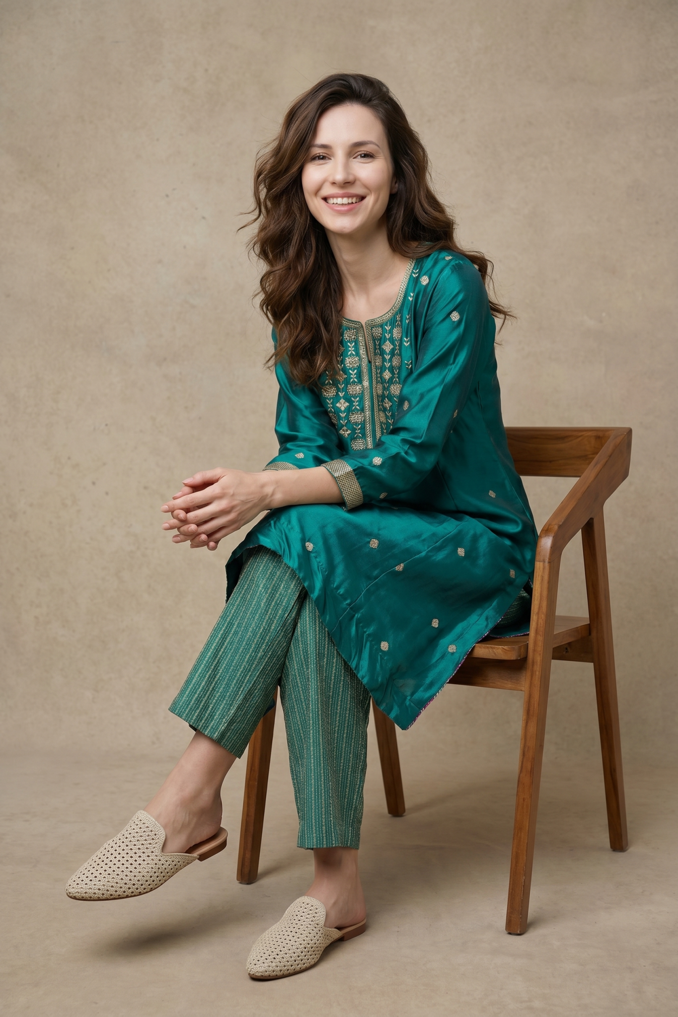 Teal Green Silk Kurta Set