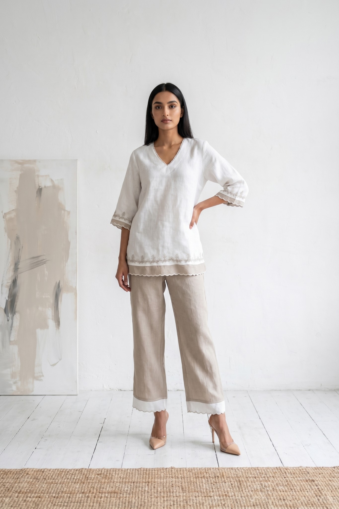 Ivory and Beige Linen Co-ord Set