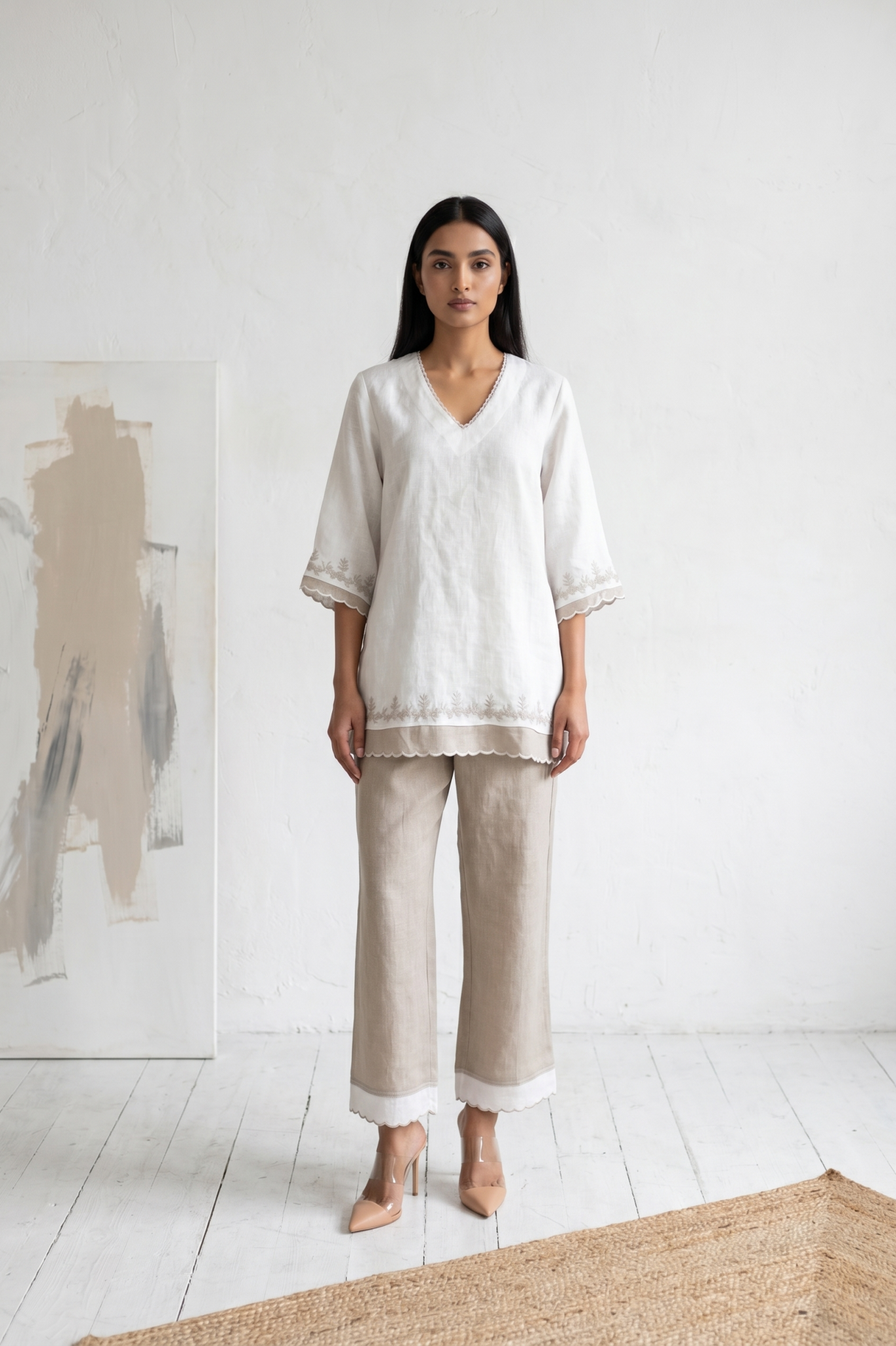 Ivory and Beige Linen Co-ord Set